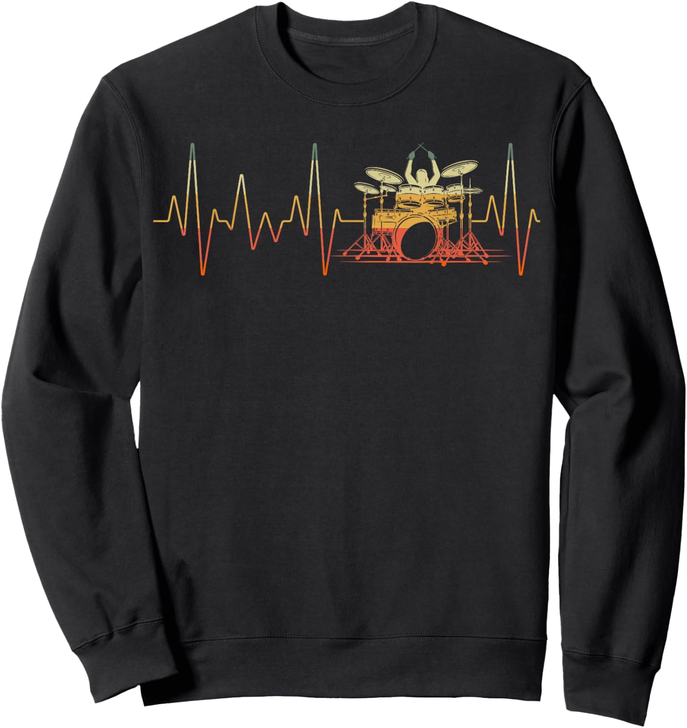 Funny Drummer Heartbeat Drum Set Musician Vintage Retro Sweatshirt - Sweatshirt | Black