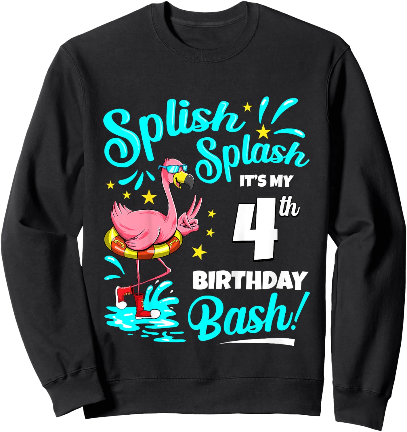 4th Birthday Flamingo 4 Years Old Pool Party Summer for Kids Sweatshirt - Sweatshirt | Black