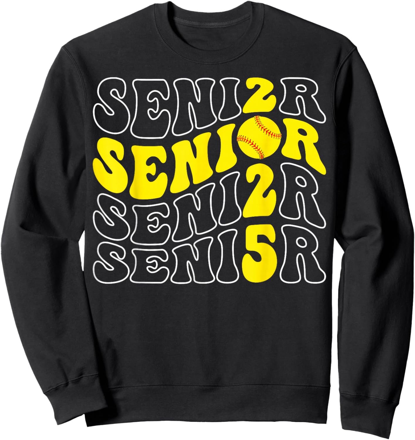 Groovy Senior 2025 Softball Class of 2025 Graduation Senior Sweatshirt - Sweatshirt | Black