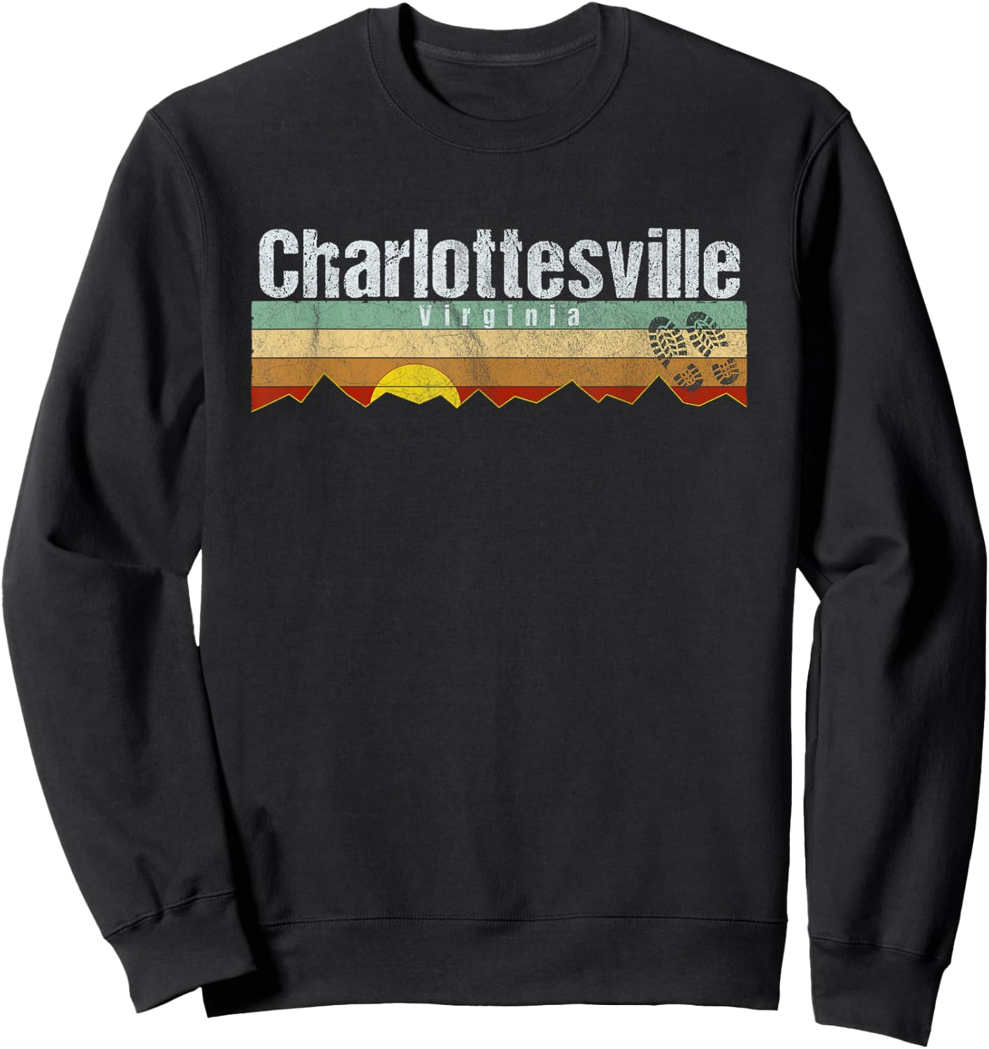 Charlottesville, VA Vintage Hiking Gift Sweatshirt - Sweatshirt | Black