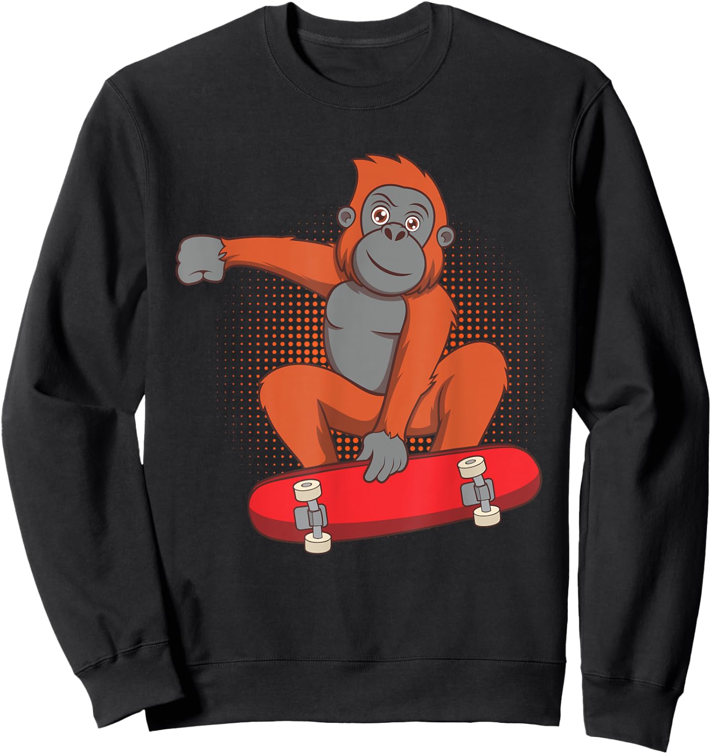 Orangutan Skating Funny Skateboard Monkey Sweatshirt - Sweatshirt | Black