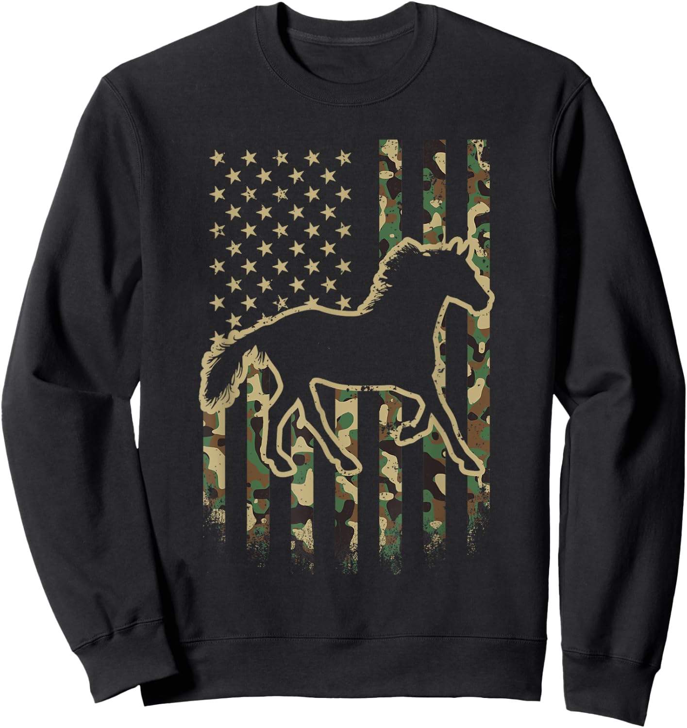 Camo American Flag Horse Camouflage 4th of July Horse Sweatshirt - Sweatshirt | Black