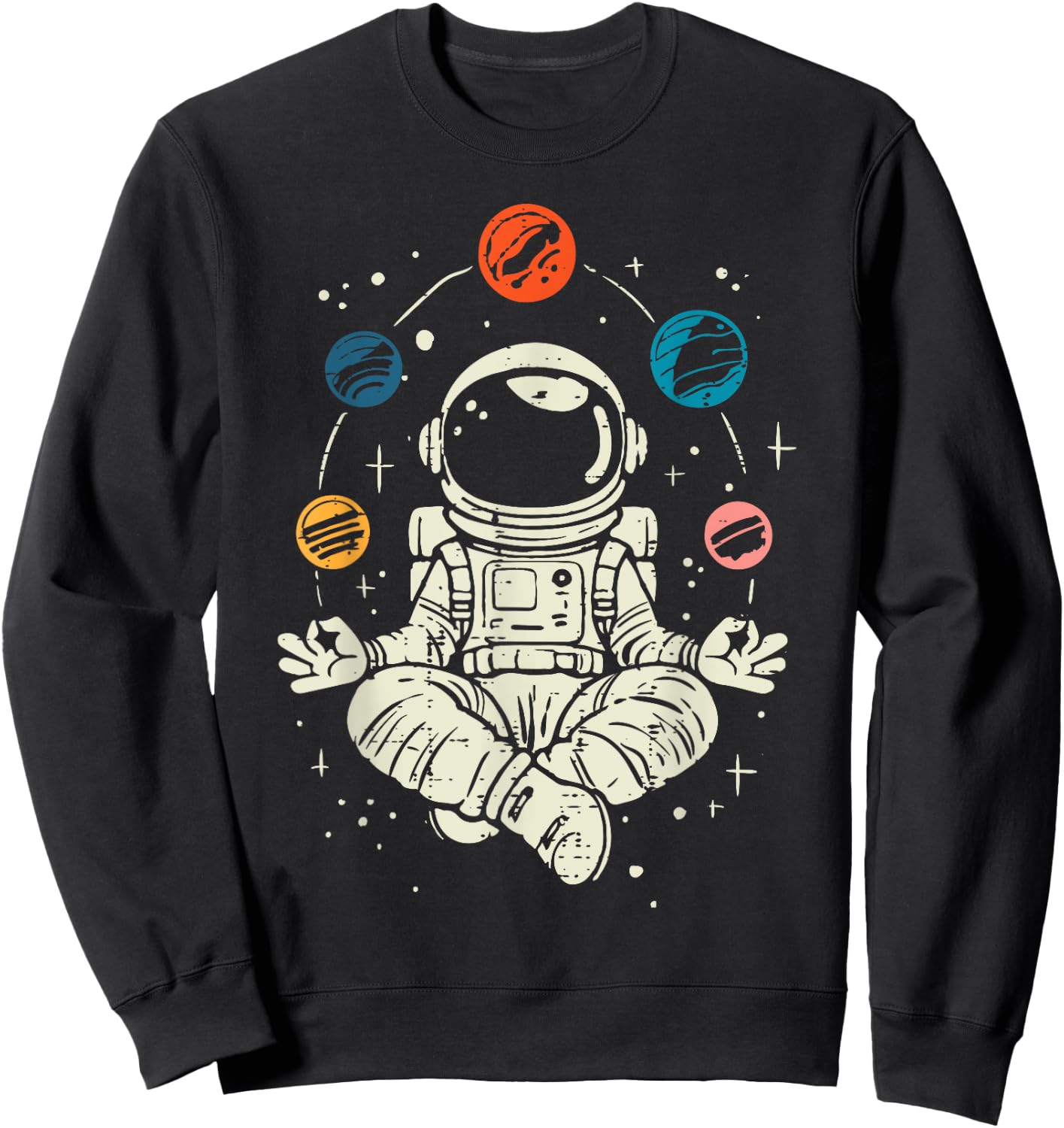 Meditating Astronaut Planets Space Yoga Lotus Kids Men Women Sweatshirt - Sweatshirt | Black