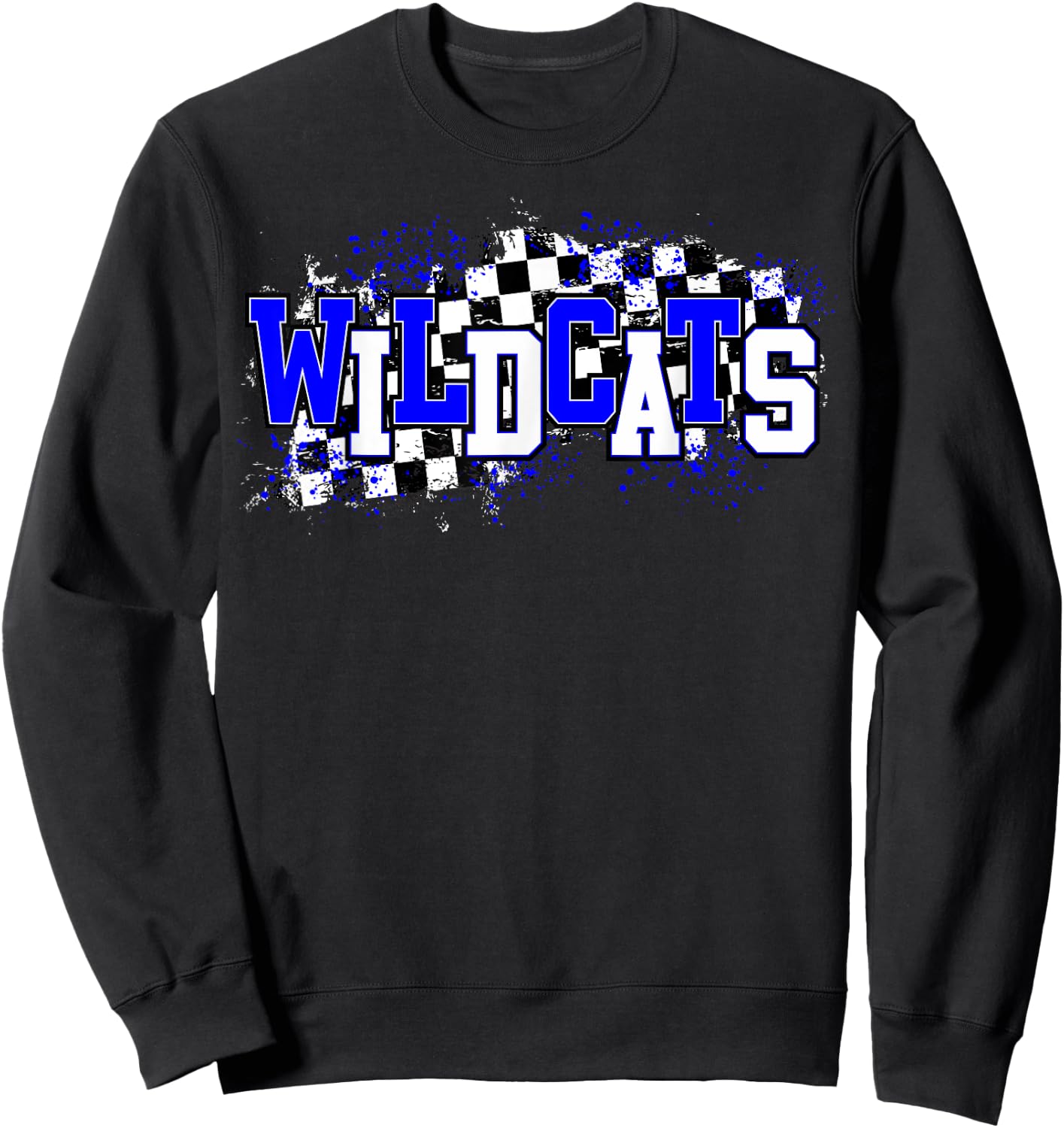 Blue Wildcats School Spirit Wildcat Pride Checkered Teacher Women Kids Sweatshirt - Sweatshirt | Black