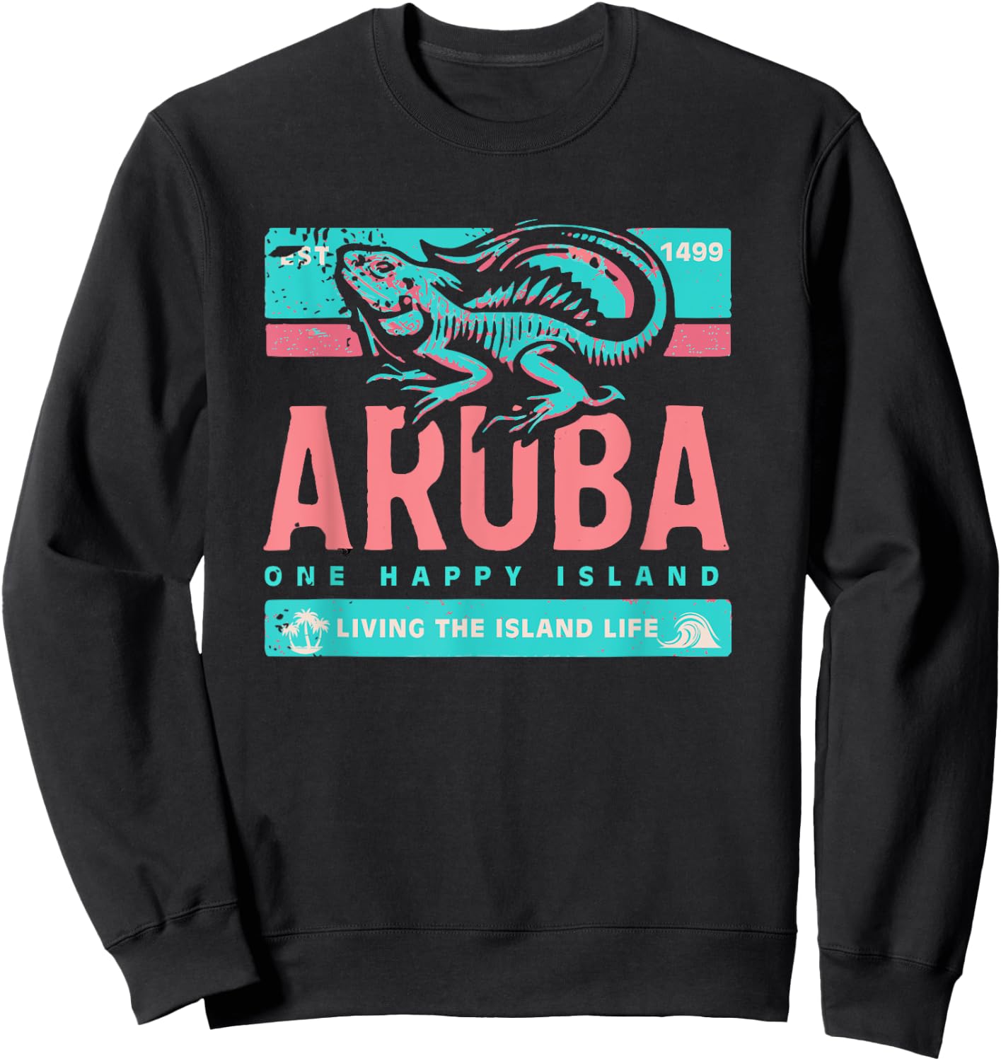 One Happy Island Aruba Shirt Iguana Chill Style Vintage Sweatshirt - Sweatshirt | Black