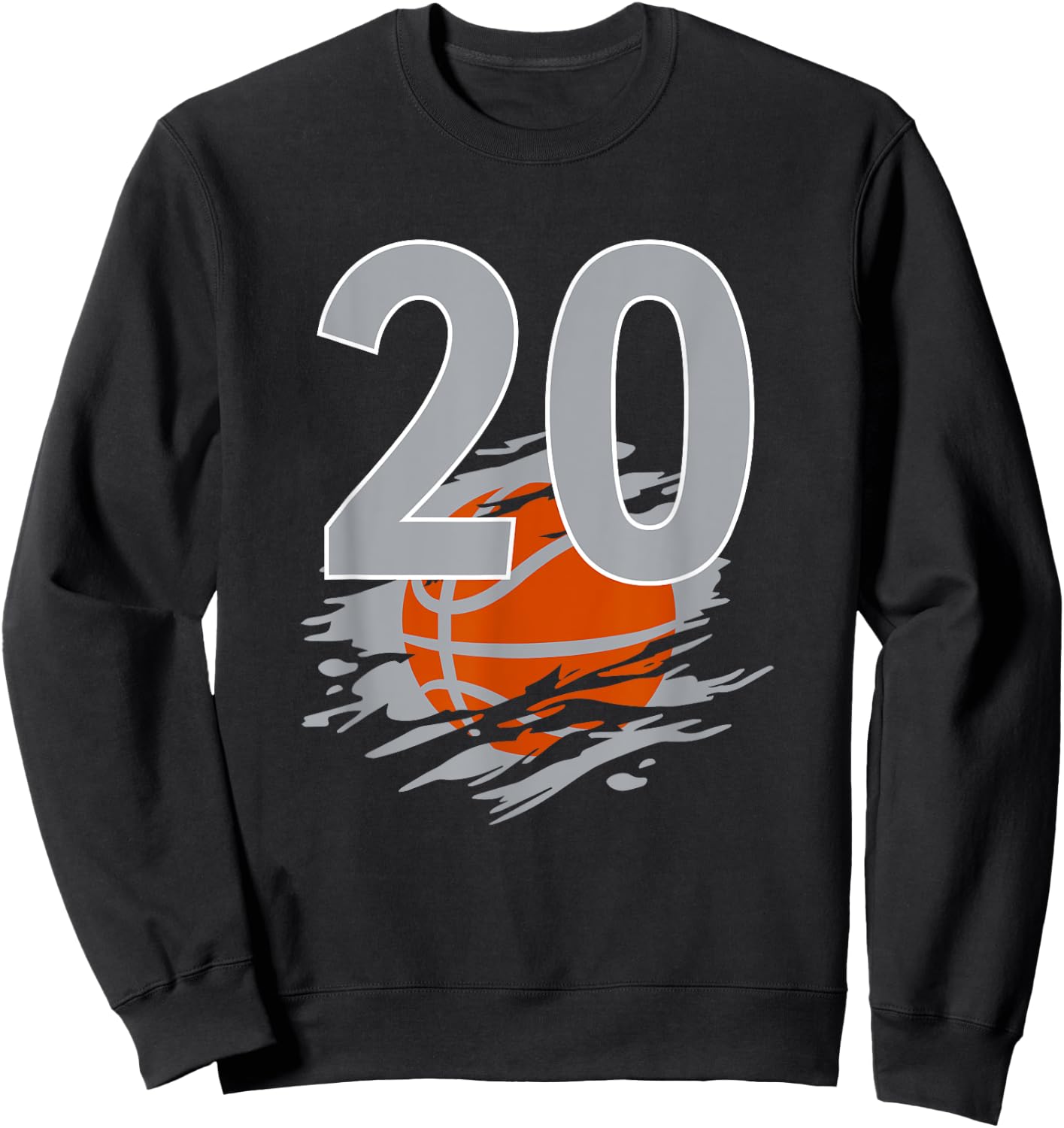 Jersey #20 Black White Basketball Team Number 20 Silver Sweatshirt - Sweatshirt | Black