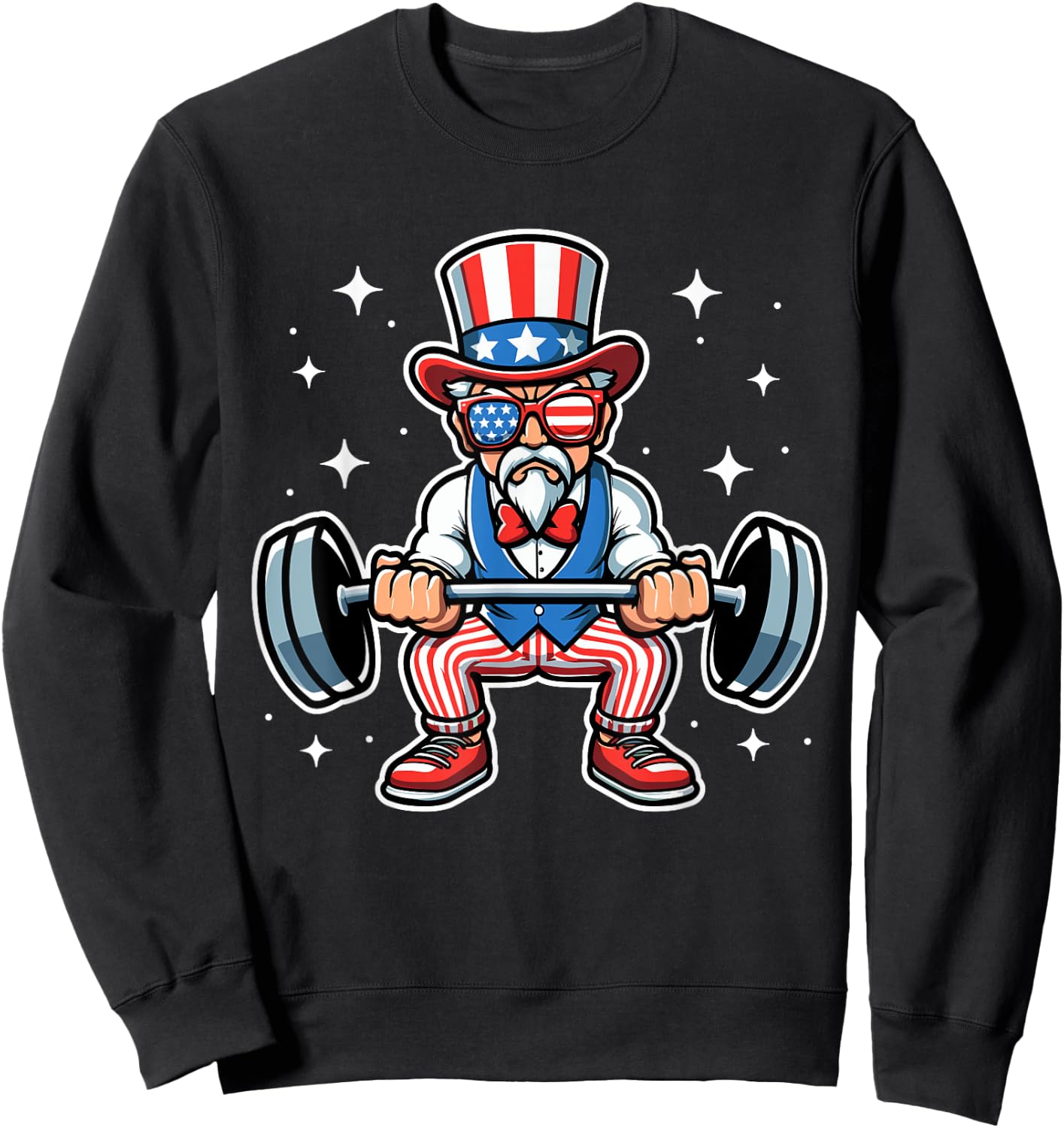 Uncle Sam Weightlifting 4th of July American Flag Workout Sweatshirt - Sweatshirt | Black