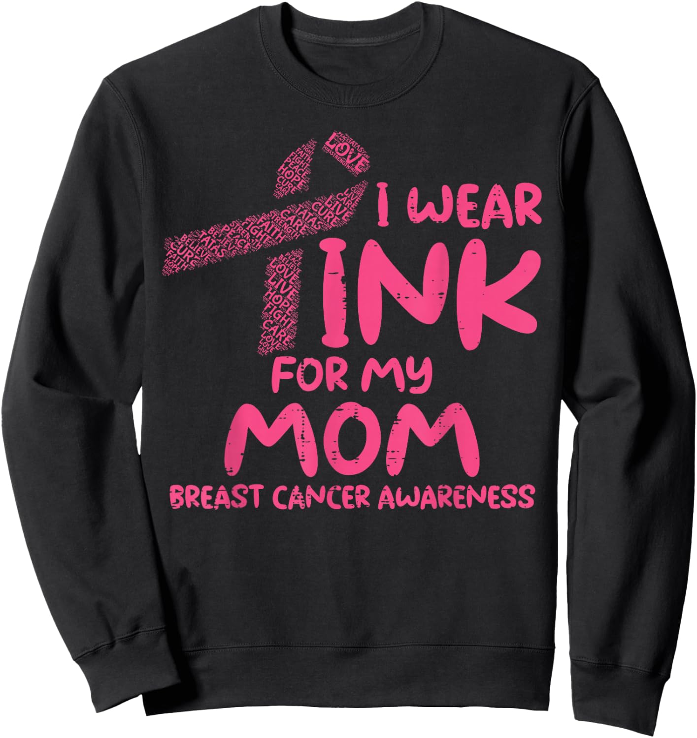 Wear Pink For My Mom Ribbon Kids Breast Cancer Awareness Sweatshirt - Sweatshirt | Black
