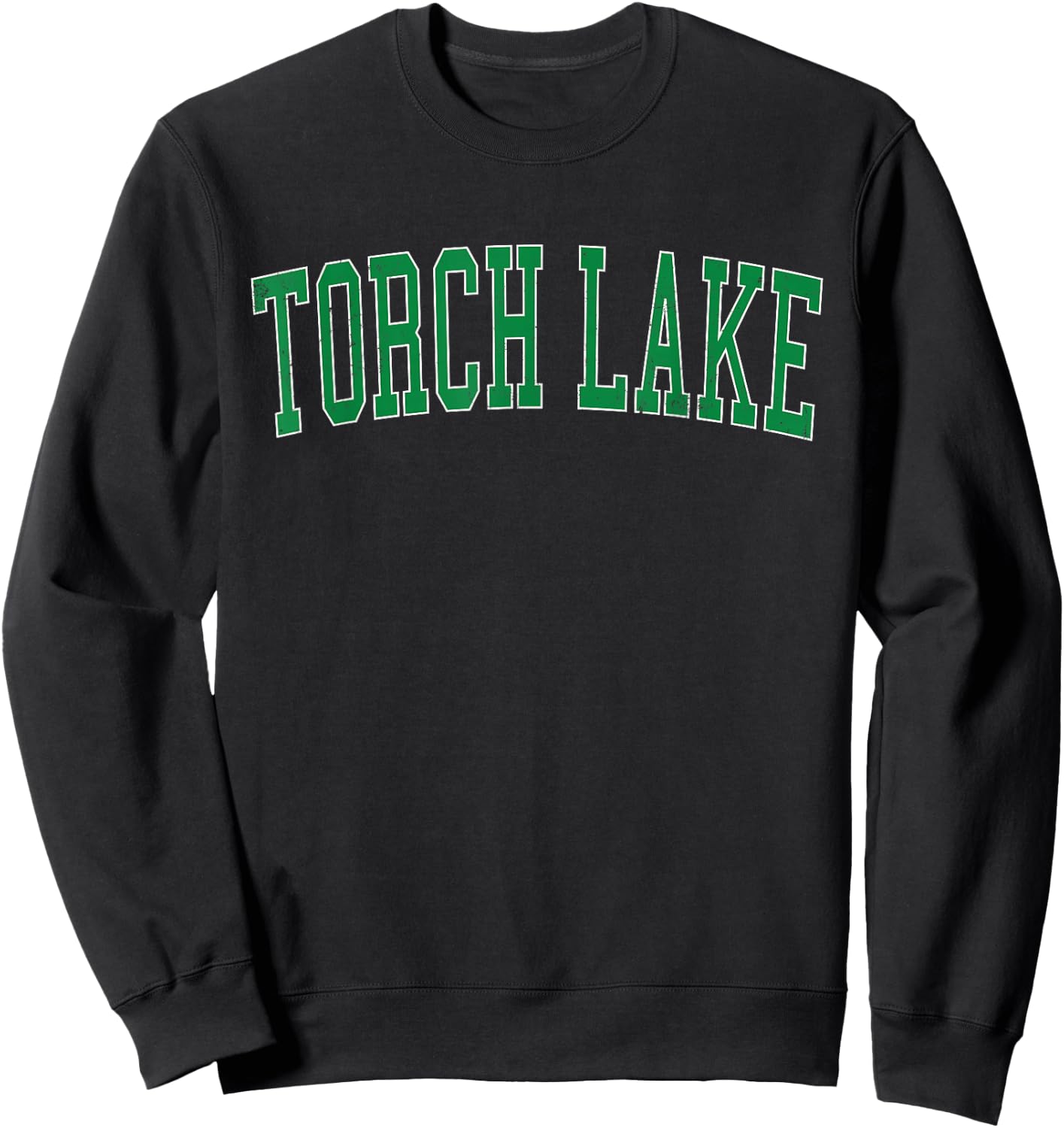 Vintage Torch Lake Distressed Green Varsity Style Sweatshirt - Sweatshirt | Black
