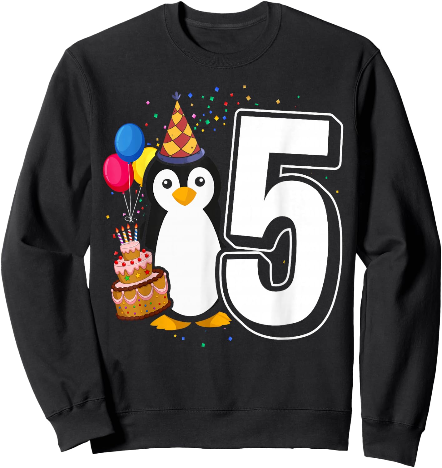 Kids Penguin Birthday 5 Penguin 5th Birthday Outfit Penguin Sweatshirt - Sweatshirt | Black