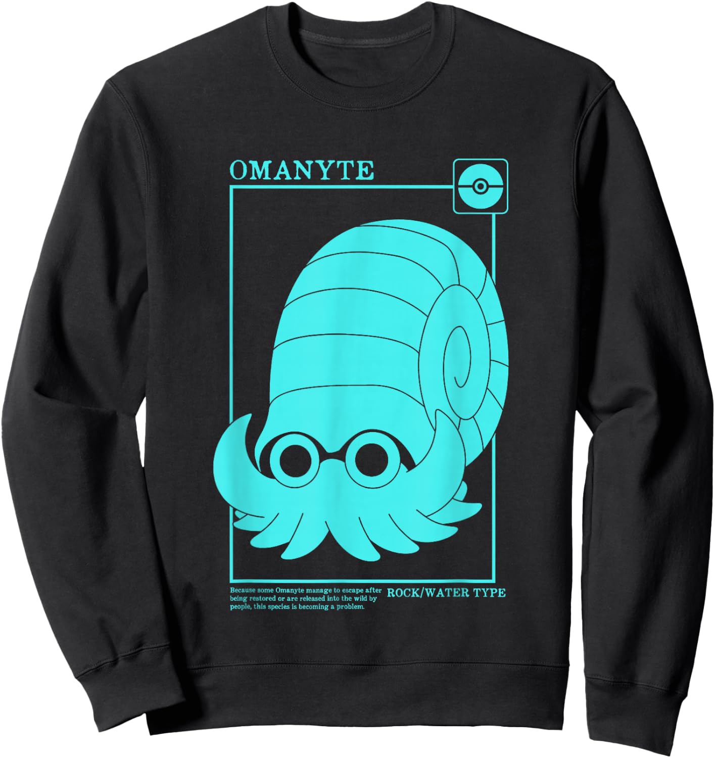Pokémon Iconic Omanyte Description Card Big Chest Logo Sweatshirt - Sweatshirt | Black