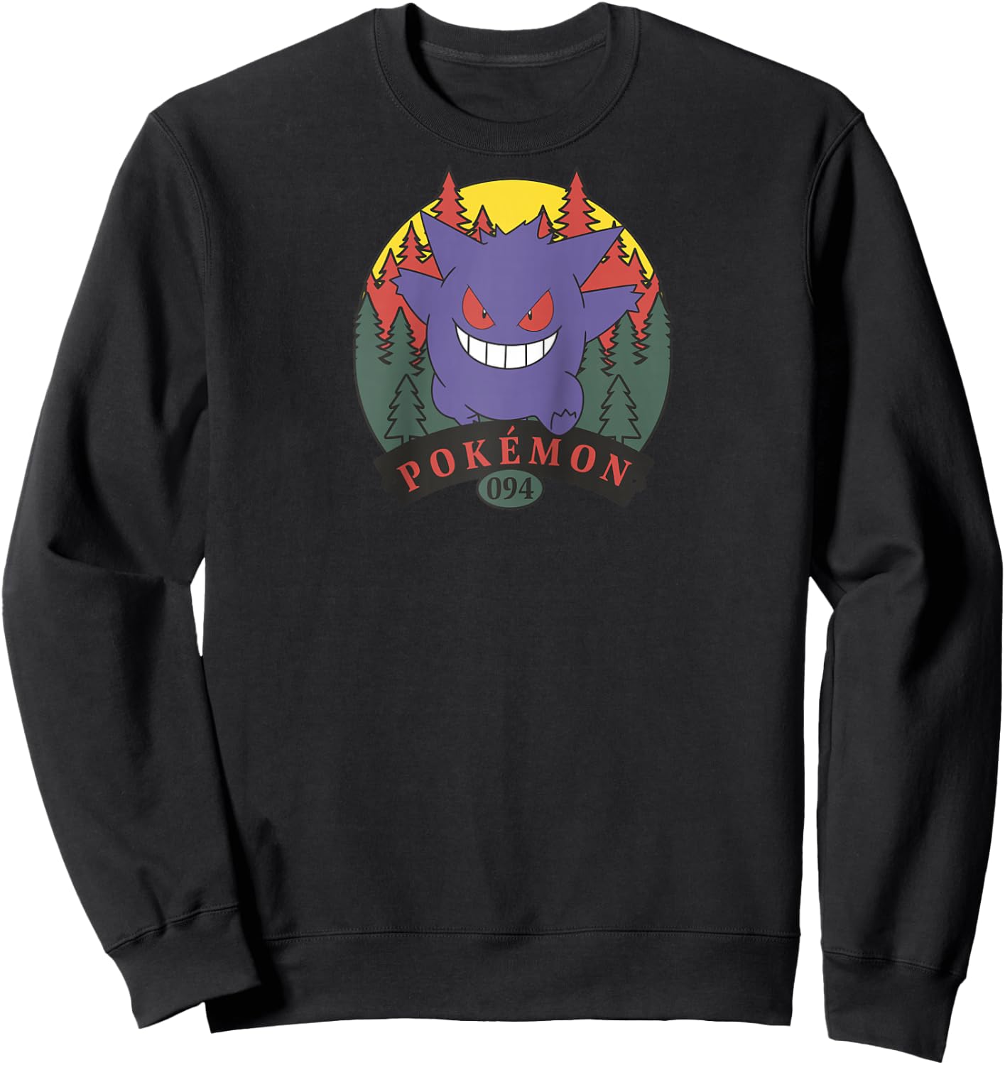 Pokémon 094 Gengar Outdoor Adventure Forest Park Badge Raglan Baseball Sweatshirt - Sweatshirt | Black
