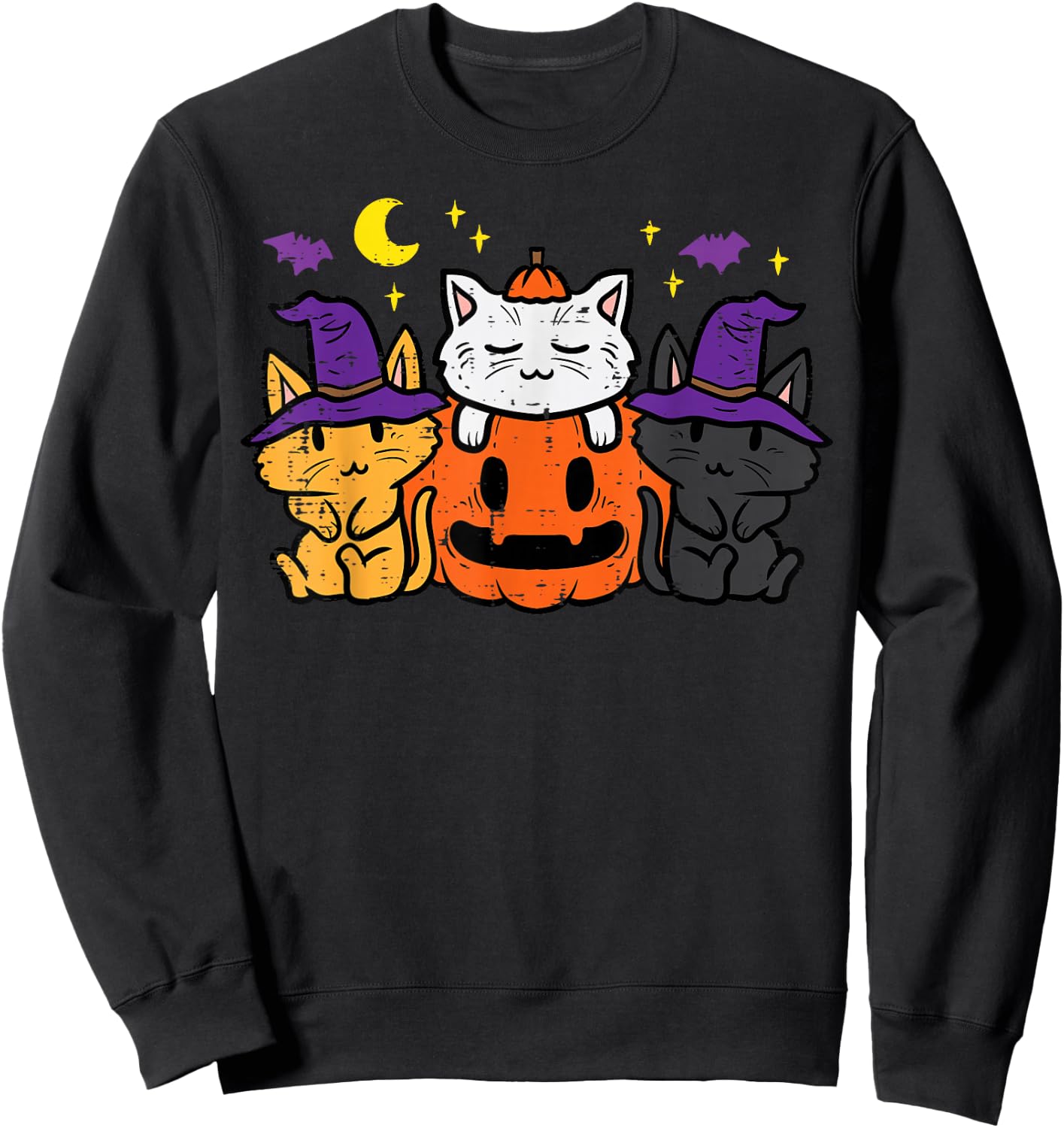Halloween Cats Pumpkin Kitten Costume Girls Kids Youth Women Sweatshirt - Sweatshirt | Black