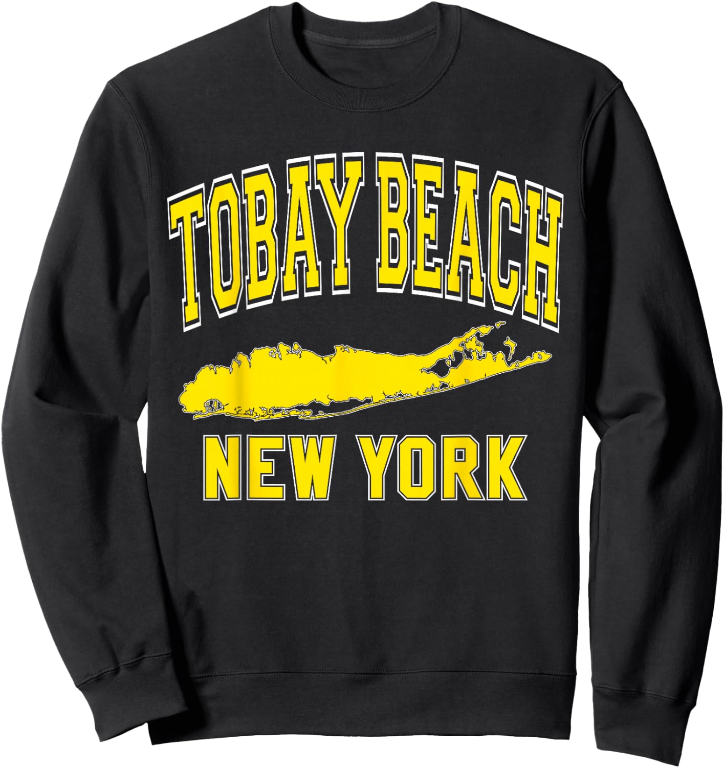Tobay Beach New York Text Long Island Yellow Print Sweatshirt - Sweatshirt | Black
