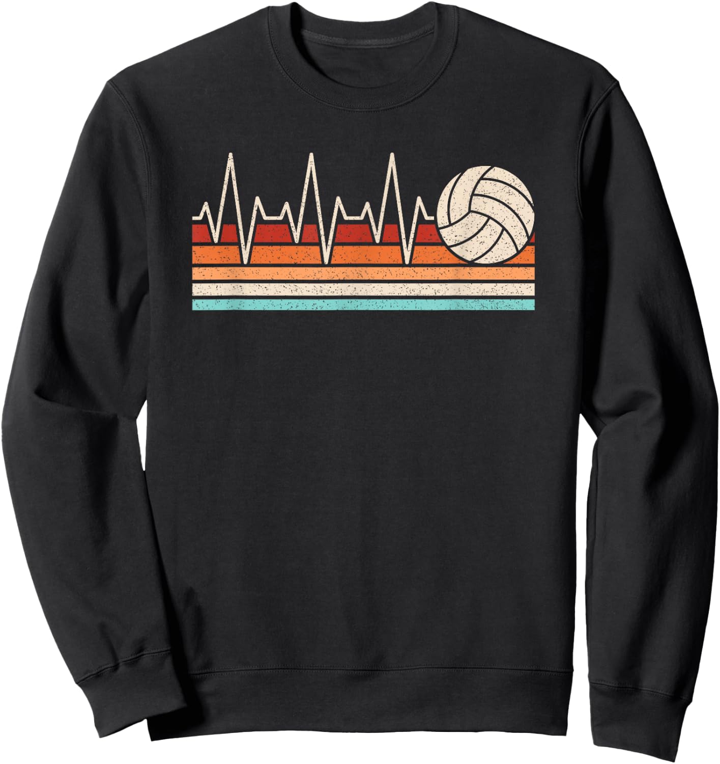 Volleyball Heartbeat Retro Volleyball Player Men Women Kids Sweatshirt - Sweatshirt | Black