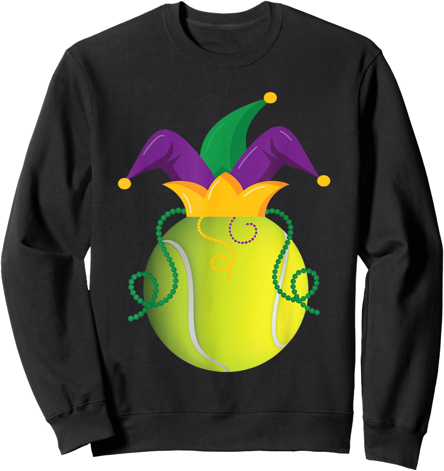 Mardi Gras Tennis Ball Jester Hat Funny Tennis Lovers Sweatshirt - Sweatshirt | Black