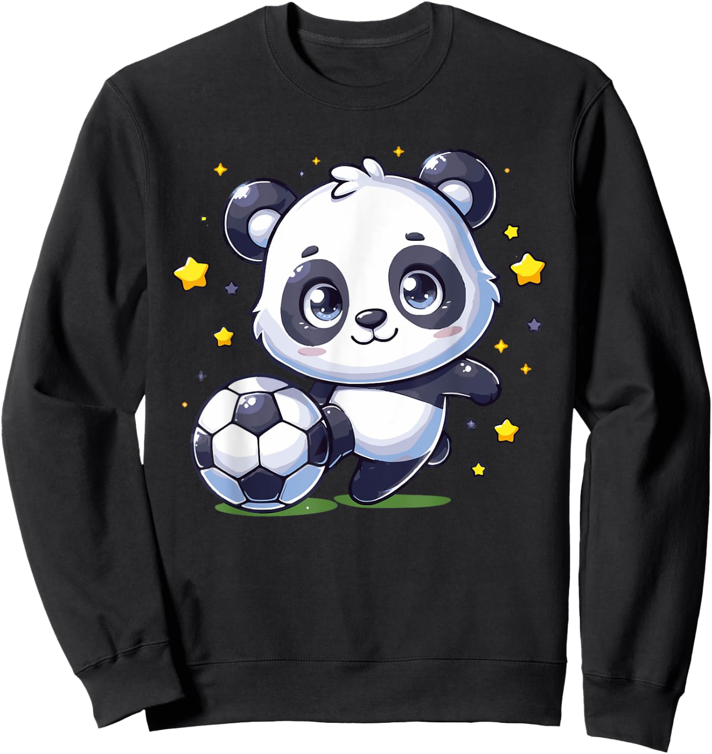 Soccer Player Panda Kicking Soccer Ball Cute Girls Graphic Sweatshirt - Sweatshirt | Black