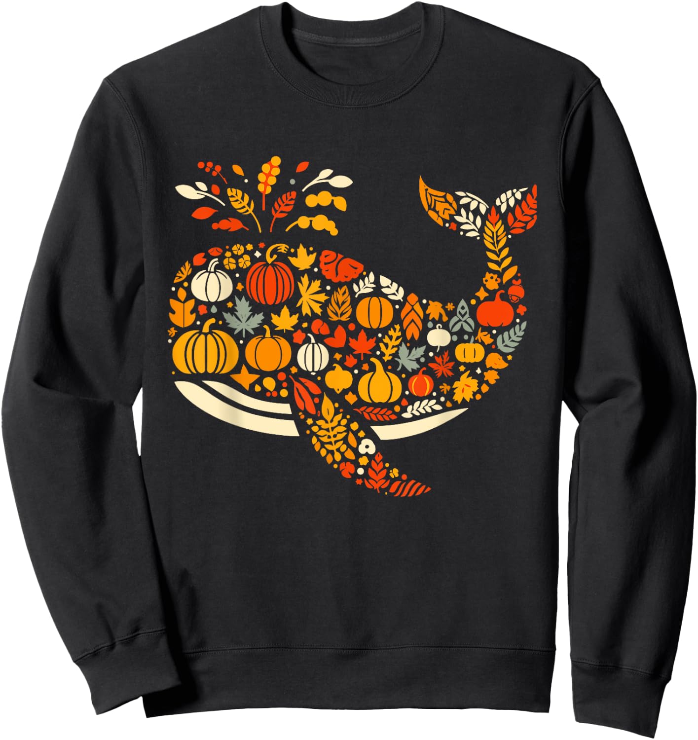 Autumn Pumpkin Fall Whale Thanksgiving Kids Sweatshirt - Sweatshirt | Black