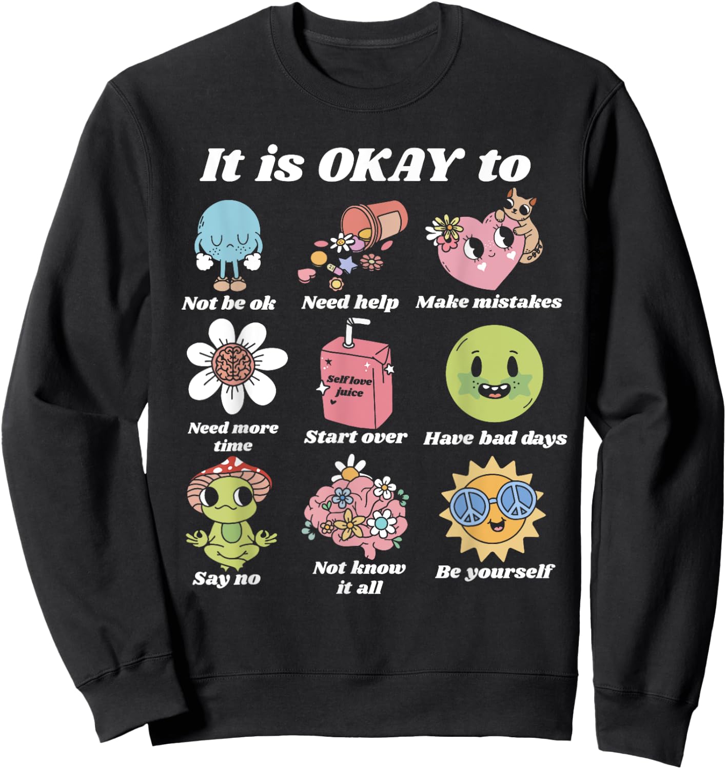 Mental Health Matters Groovy Smile Mental Health Awareness Sweatshirt - Sweatshirt | Black