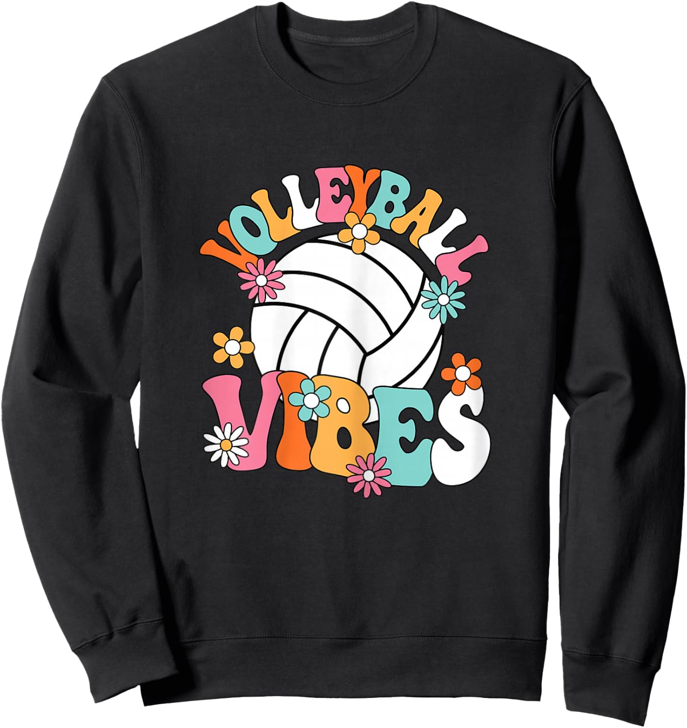 Volleyball Vibes Cute Volleyball Player Groovy Women Girls Sweatshirt - Sweatshirt | Black