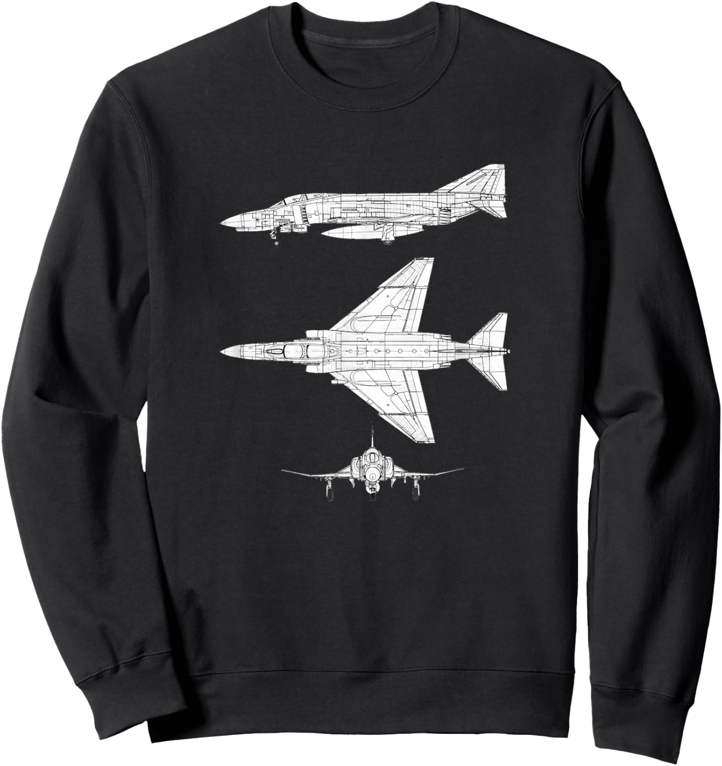 McDonnell Douglas F-4 Phantom II Blueprint Aircraft Sweatshirt - Sweatshirt | Black
