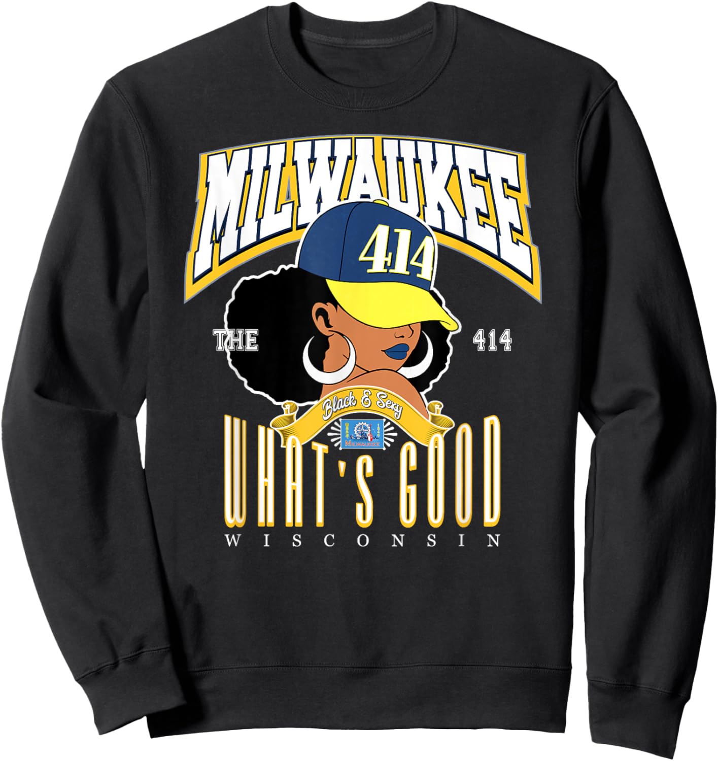 Milwaukee Soul: 414 Afro Pride & Urban Flair Sweatshirt - Sweatshirt | Black