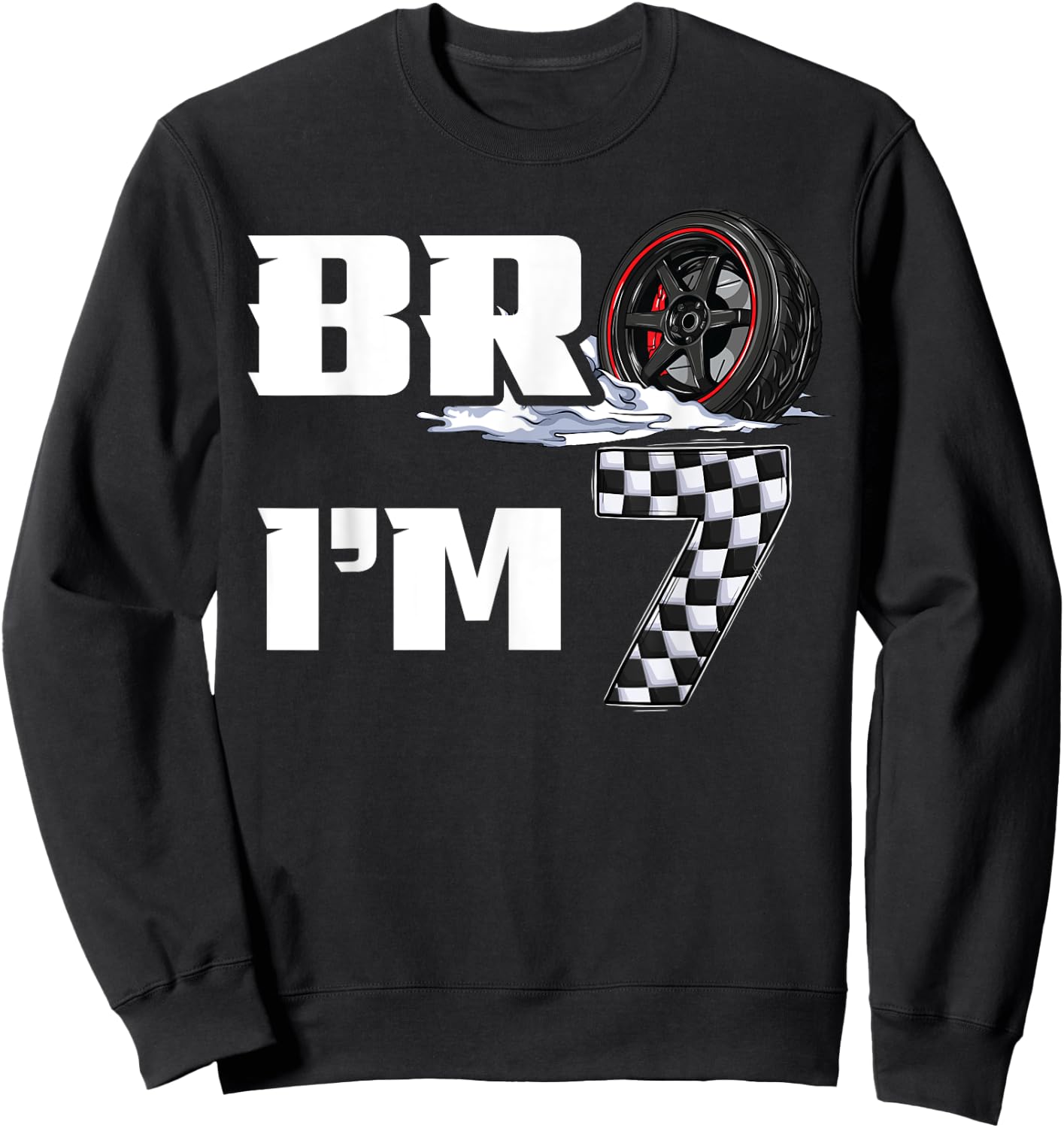 7th Birthday Boy pit crew Bro I’m 7 Year Old race car racing Sweatshirt - Sweatshirt | Black