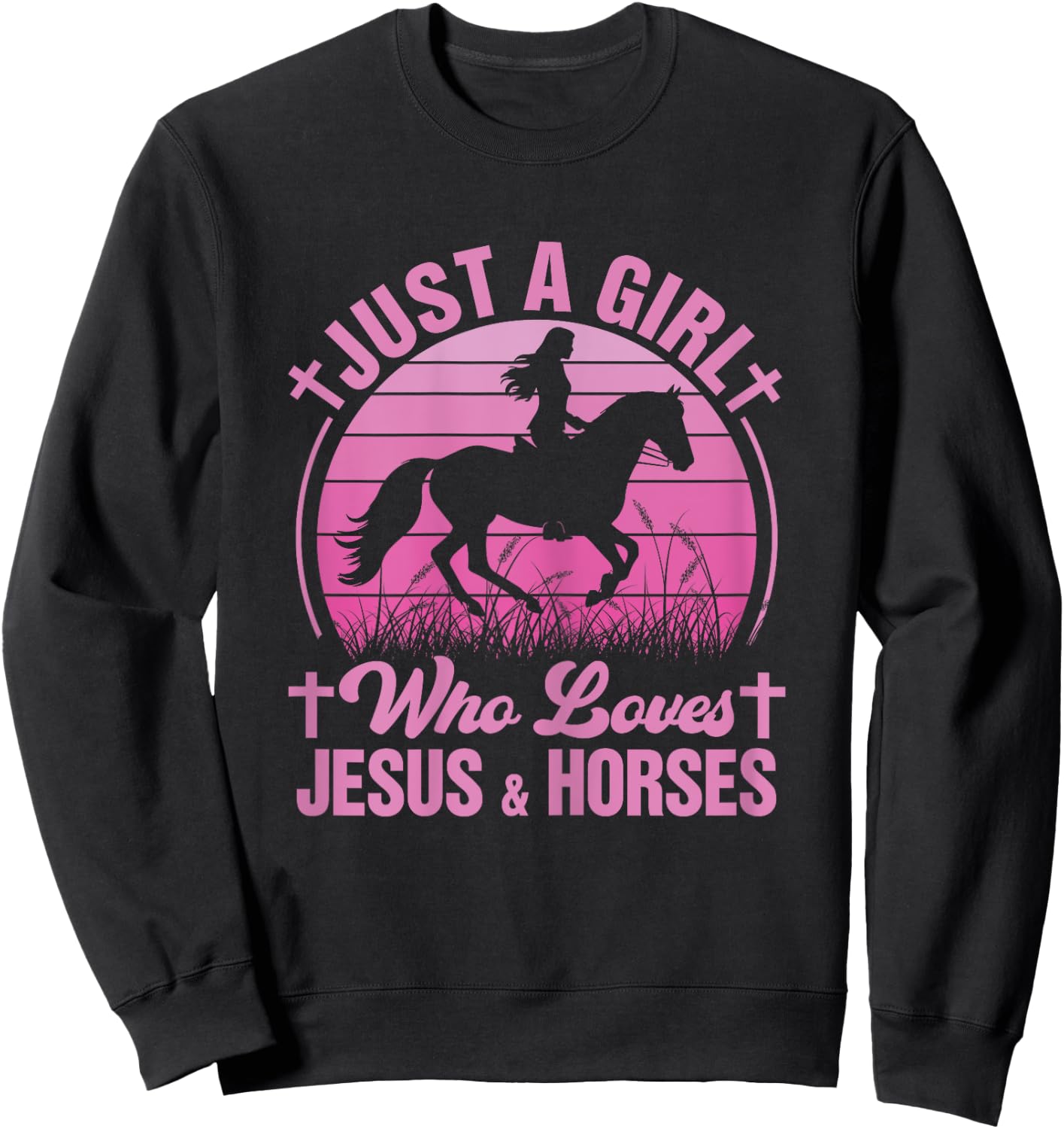 Horse-Shirt Just A Girl Who Loves Jesus & Horses Kids Girls Sweatshirt - Sweatshirt | Black
