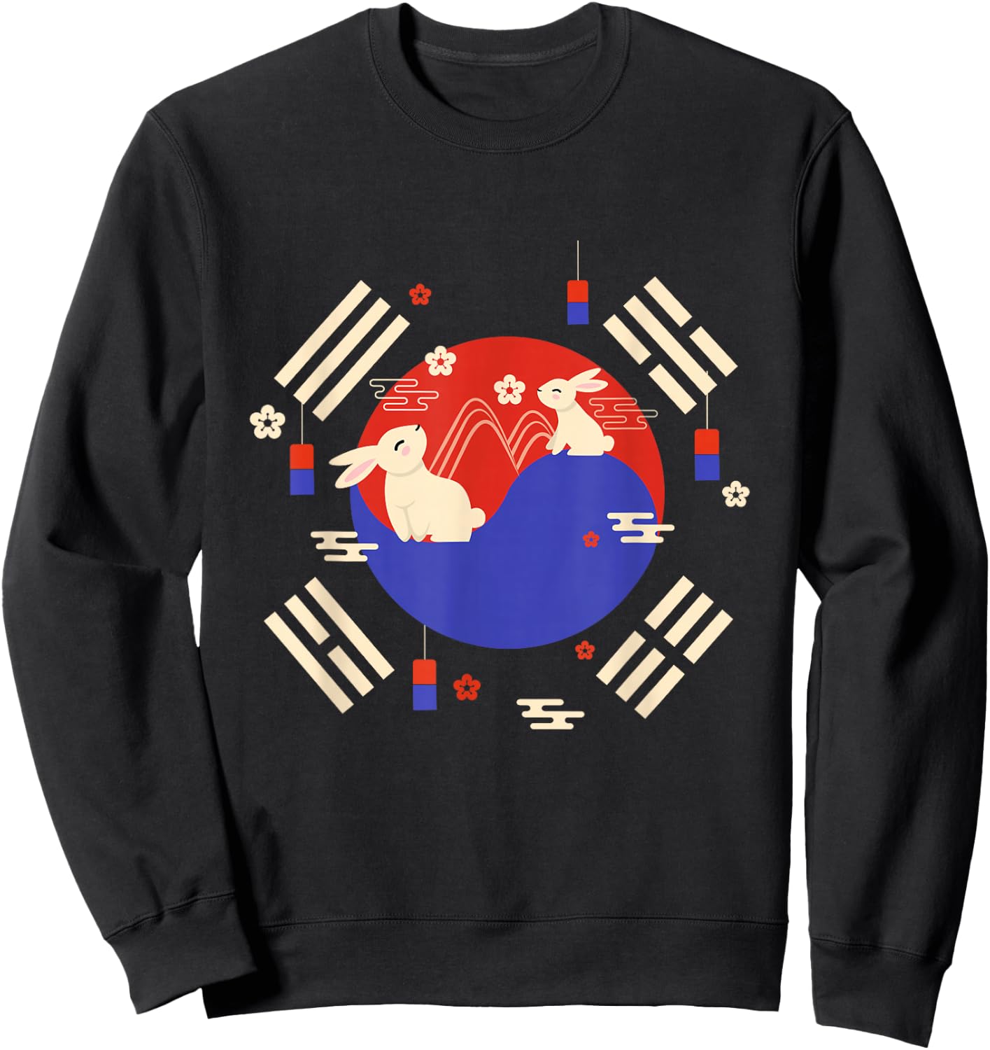 Chuseok Korean Flag Mid-Autumn Festival Cute Rabbit Kids Sweatshirt - Sweatshirt | Black