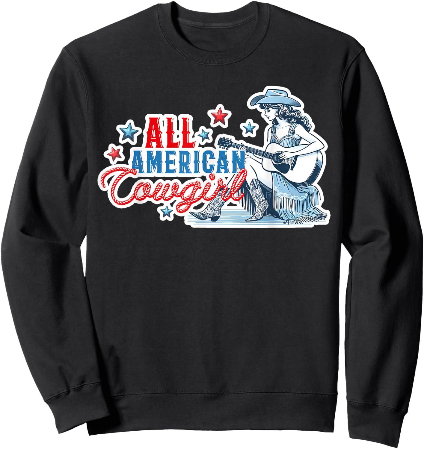 All American Cowgirl Women's Western Patriotic Rodeo Cowgirl Sweatshirt - Sweatshirt | Black