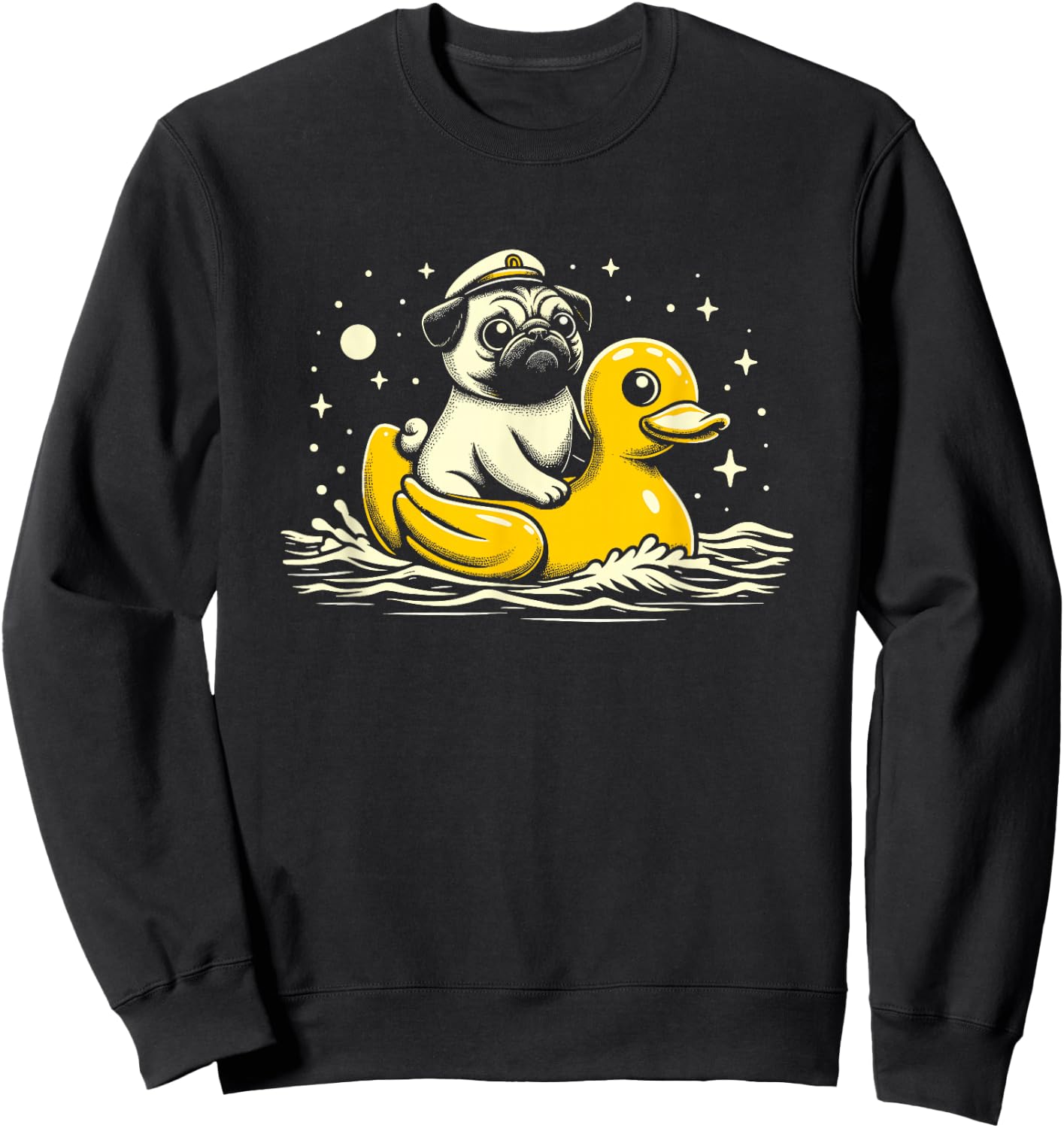 Captain Pug Rubber Duck - Funny Dog Graphic Pug Duck Lover Sweatshirt - Sweatshirt | Black