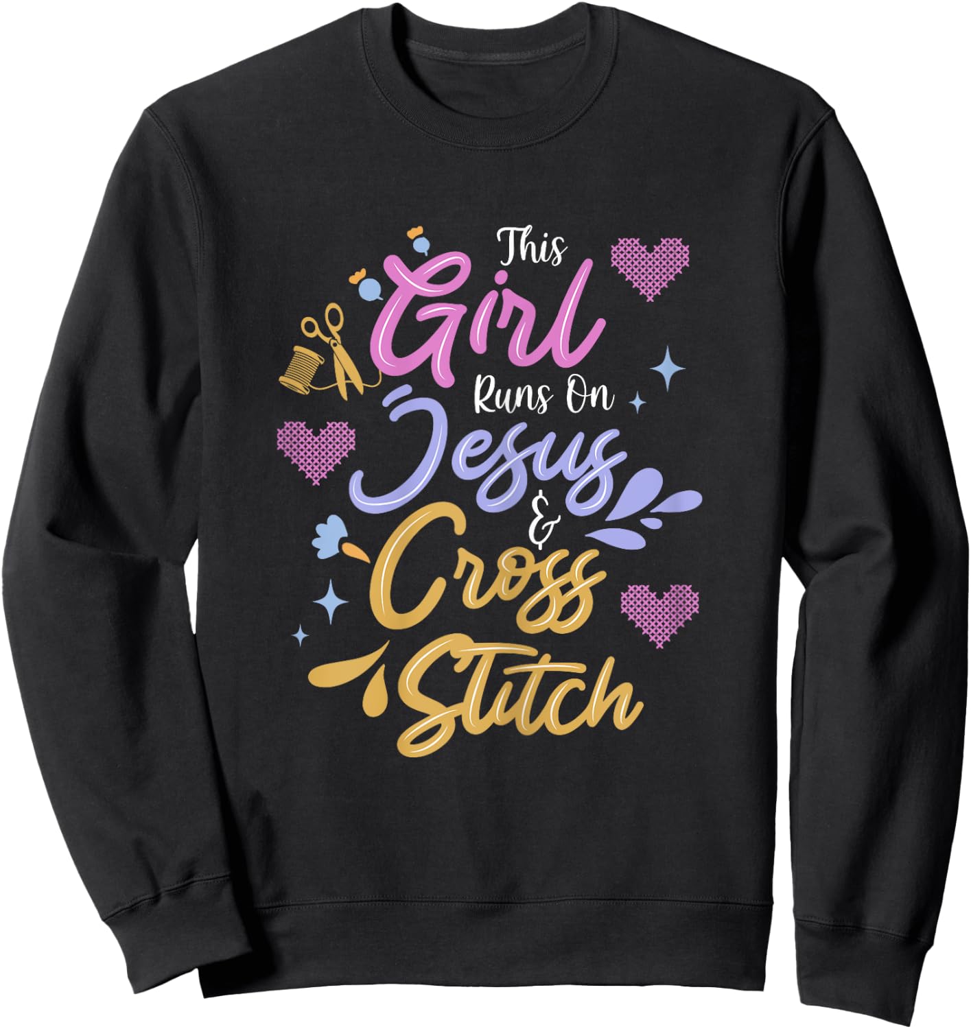 Jesus & Cross Stitch Sweatshirt - Sweatshirt | Black