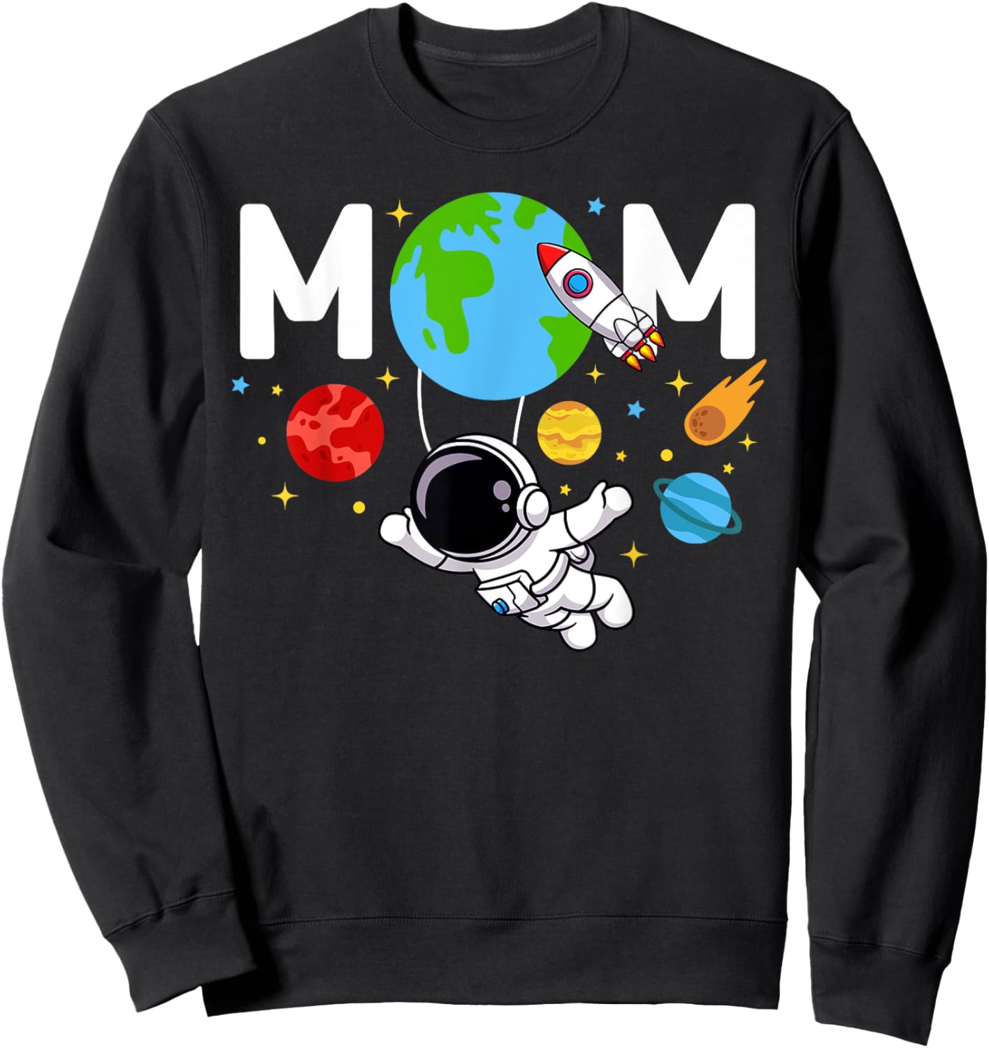 Mom Mommy Mother Space Astronaut Birthday Family Matching Sweatshirt - Sweatshirt | Black