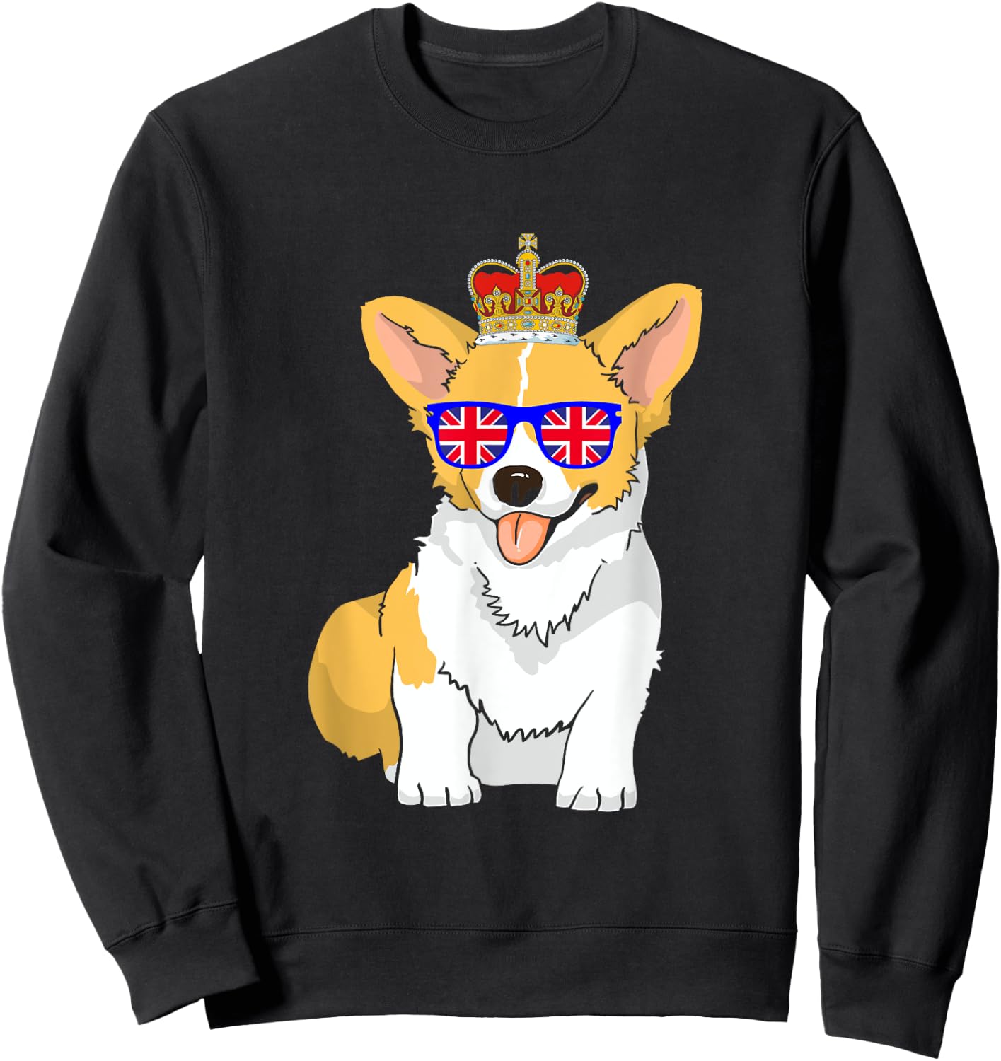 Corgi Dog Queen Elizabeth II Sunglasses British Crown Sweatshirt - Sweatshirt | Black