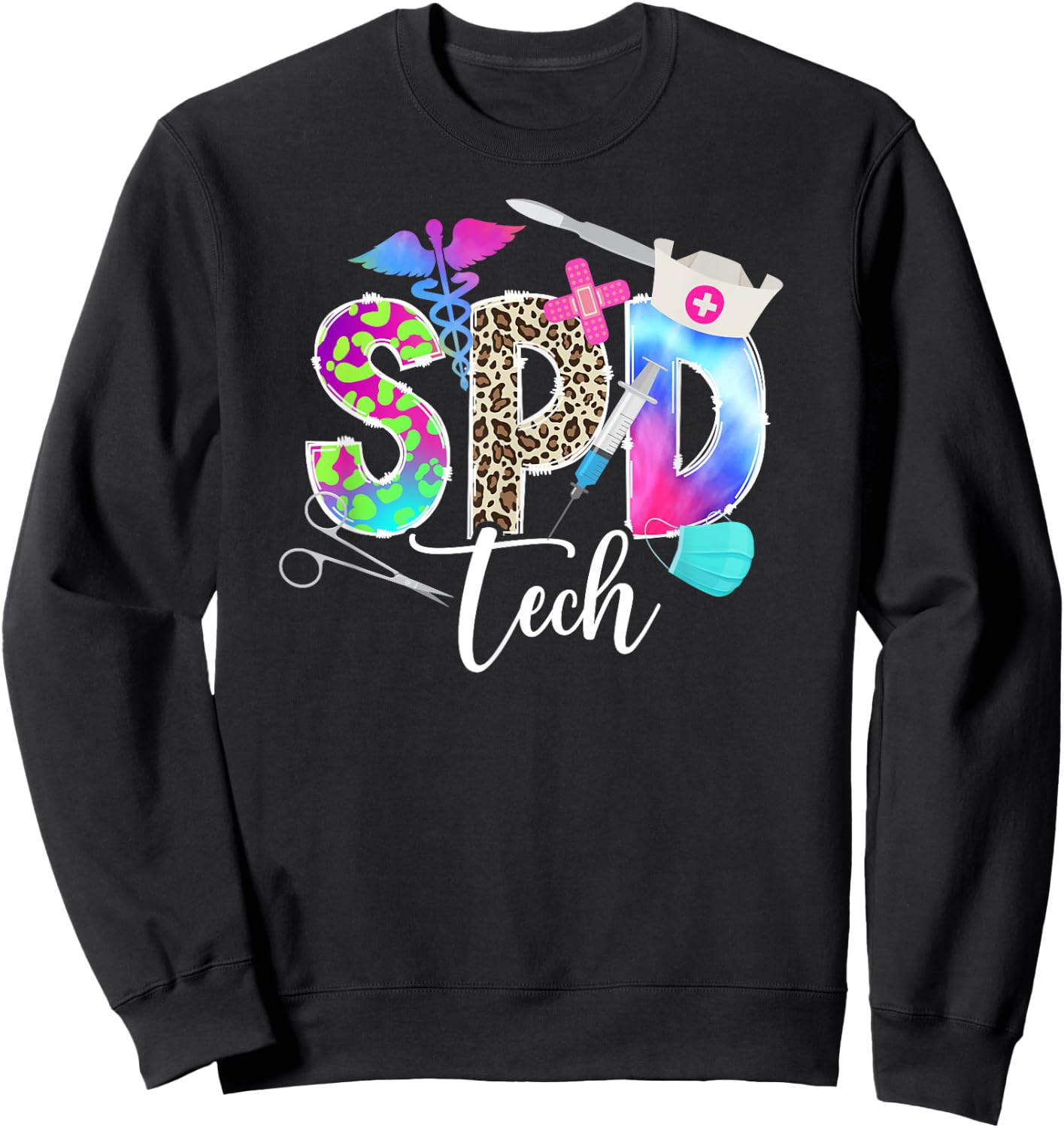 SPD Tech Leopard Sterile Processing Tech Sweatshirt - Sweatshirt | Black