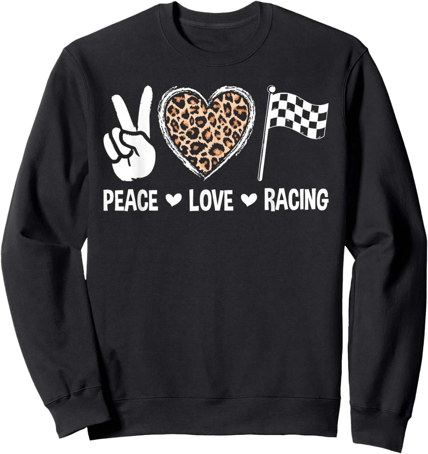 Women's Racing Design Kids Girls Peace Love Racing Race Flag Sweatshirt - Sweatshirt | Black