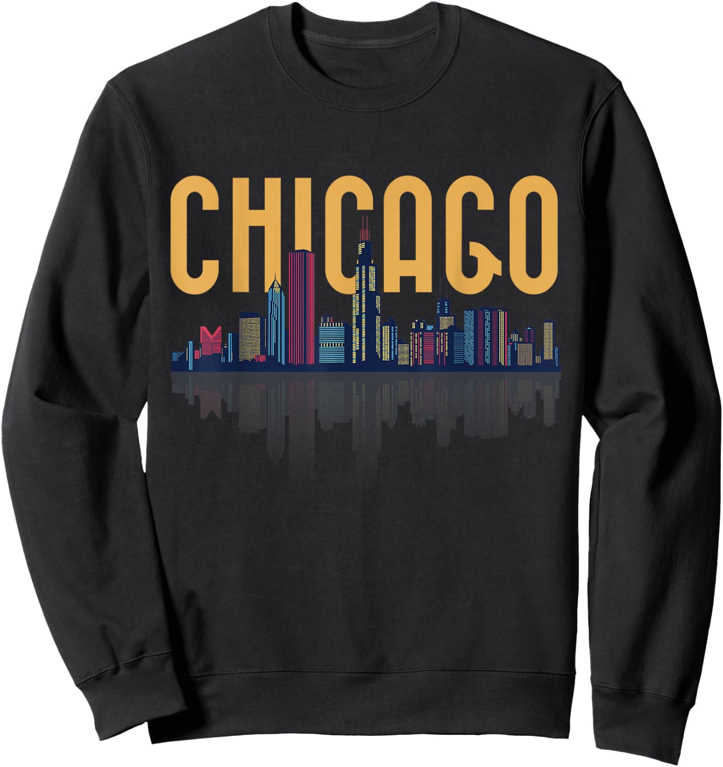 Chicago Illinois IL Night City Skyline Lights Men Women Sweatshirt - Sweatshirt | Black
