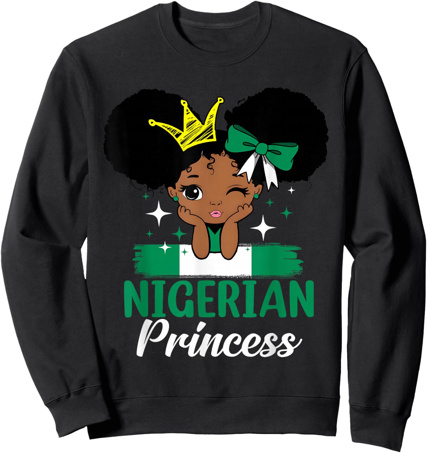 Nigerian Princess Nigeria Girl Melanin Cute Nigerian Flag Sweatshirt - Sweatshirt | Black