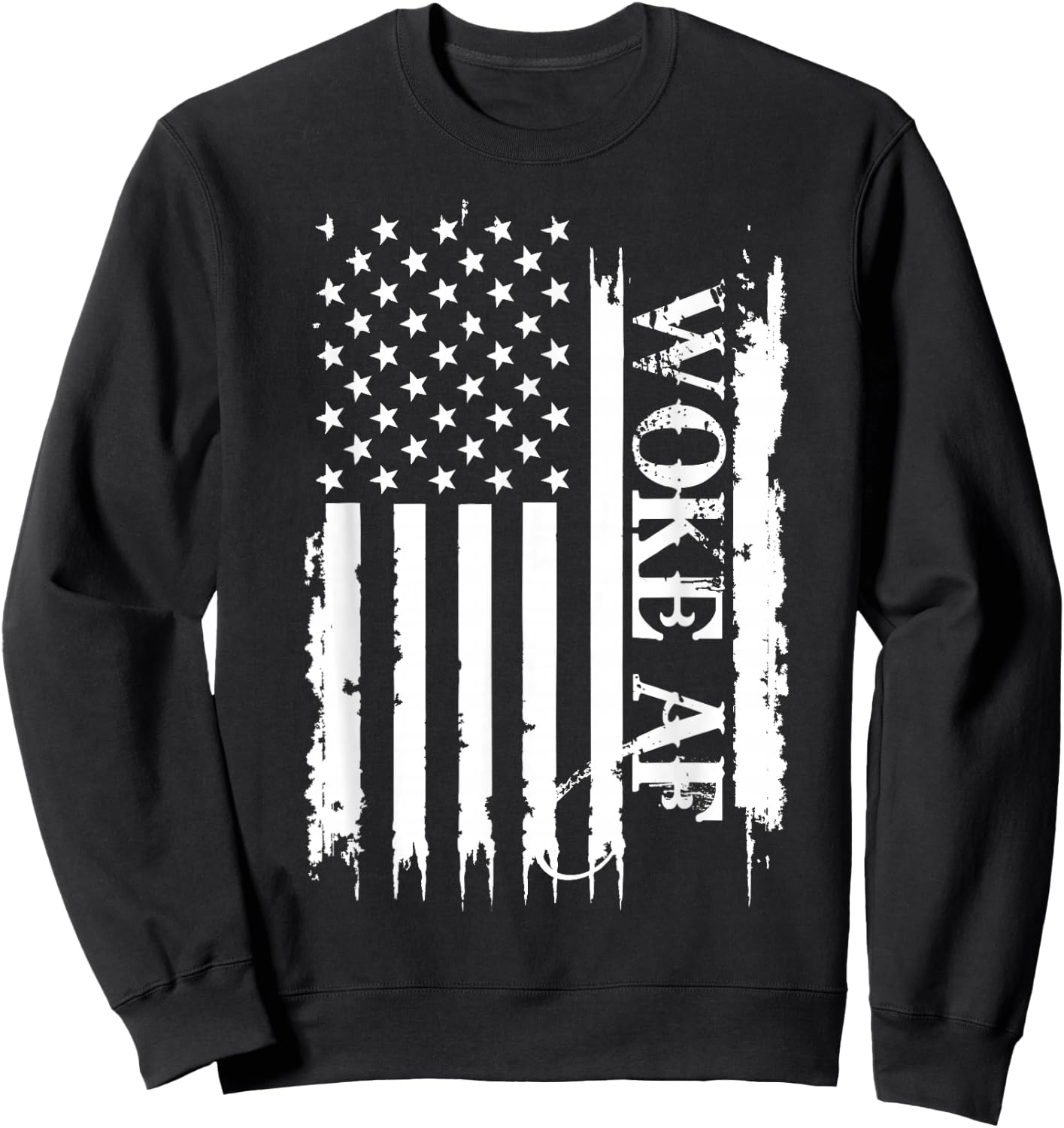 Woke AF United States Distressed w US Flag Sweatshirt - Sweatshirt | Black