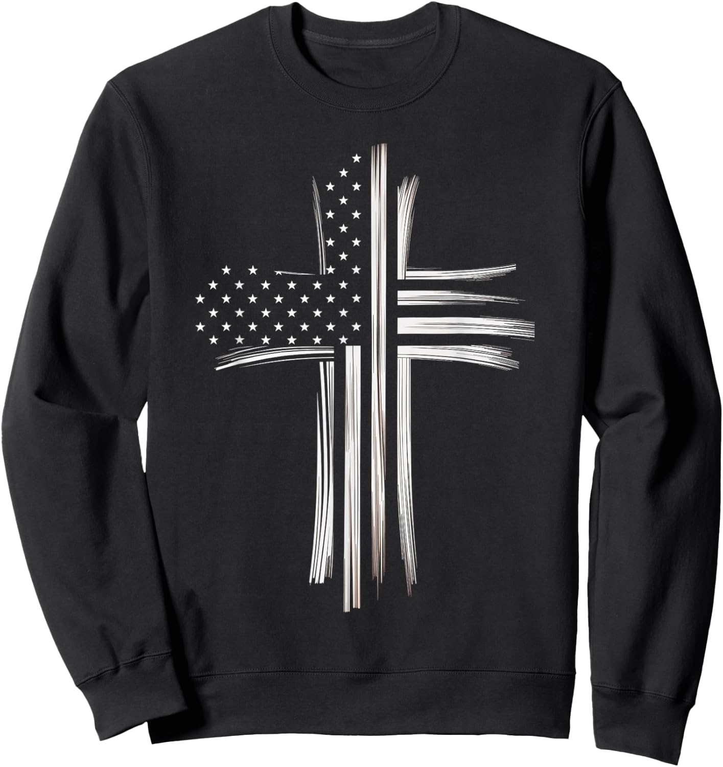 Christian Cross American Flag Faith USA Patriot Sweatshirt - Sweatshirt | Black