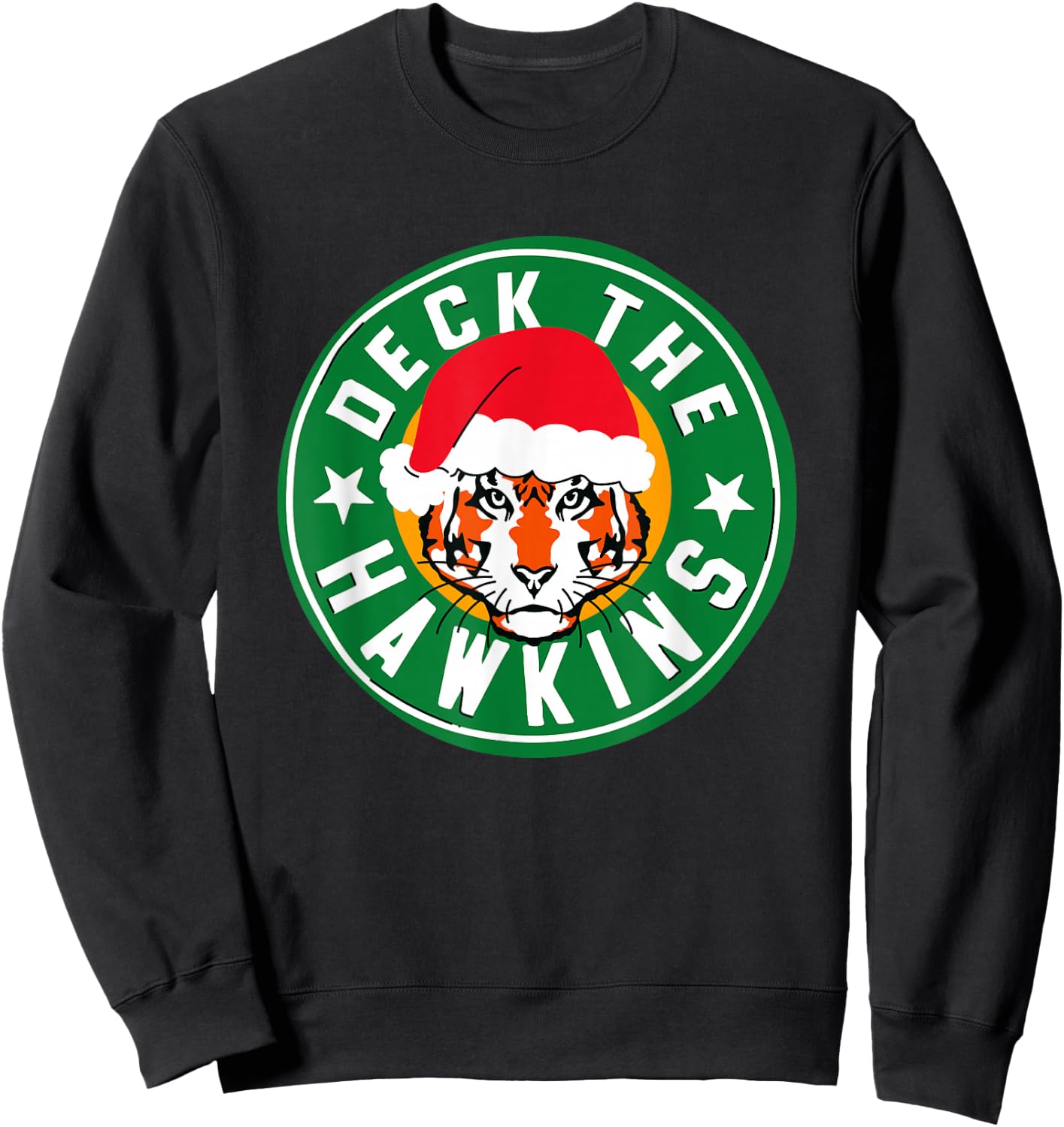Stranger Things Christmas Deck The Hawkins Big Chest Badge Sweatshirt - Sweatshirt | Black