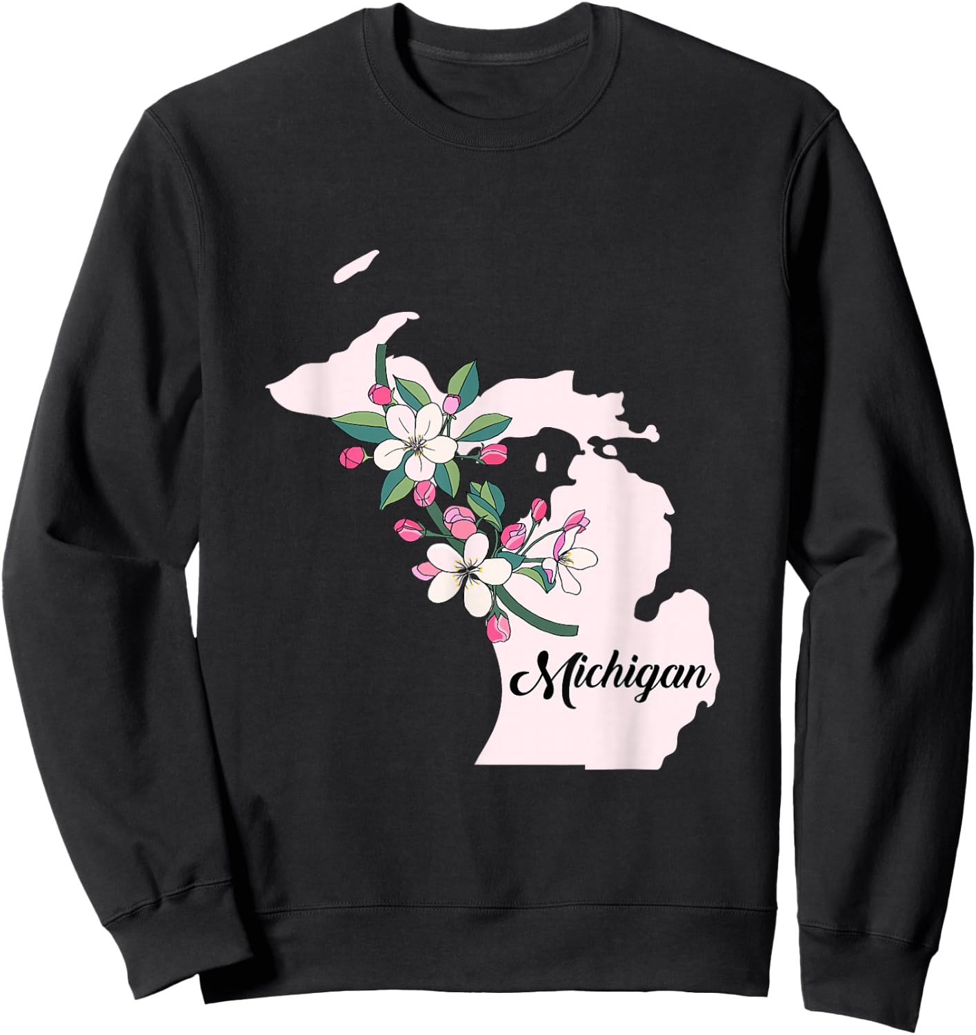 Michigan Flower Apple Blossom Sweatshirt - Sweatshirt | Black