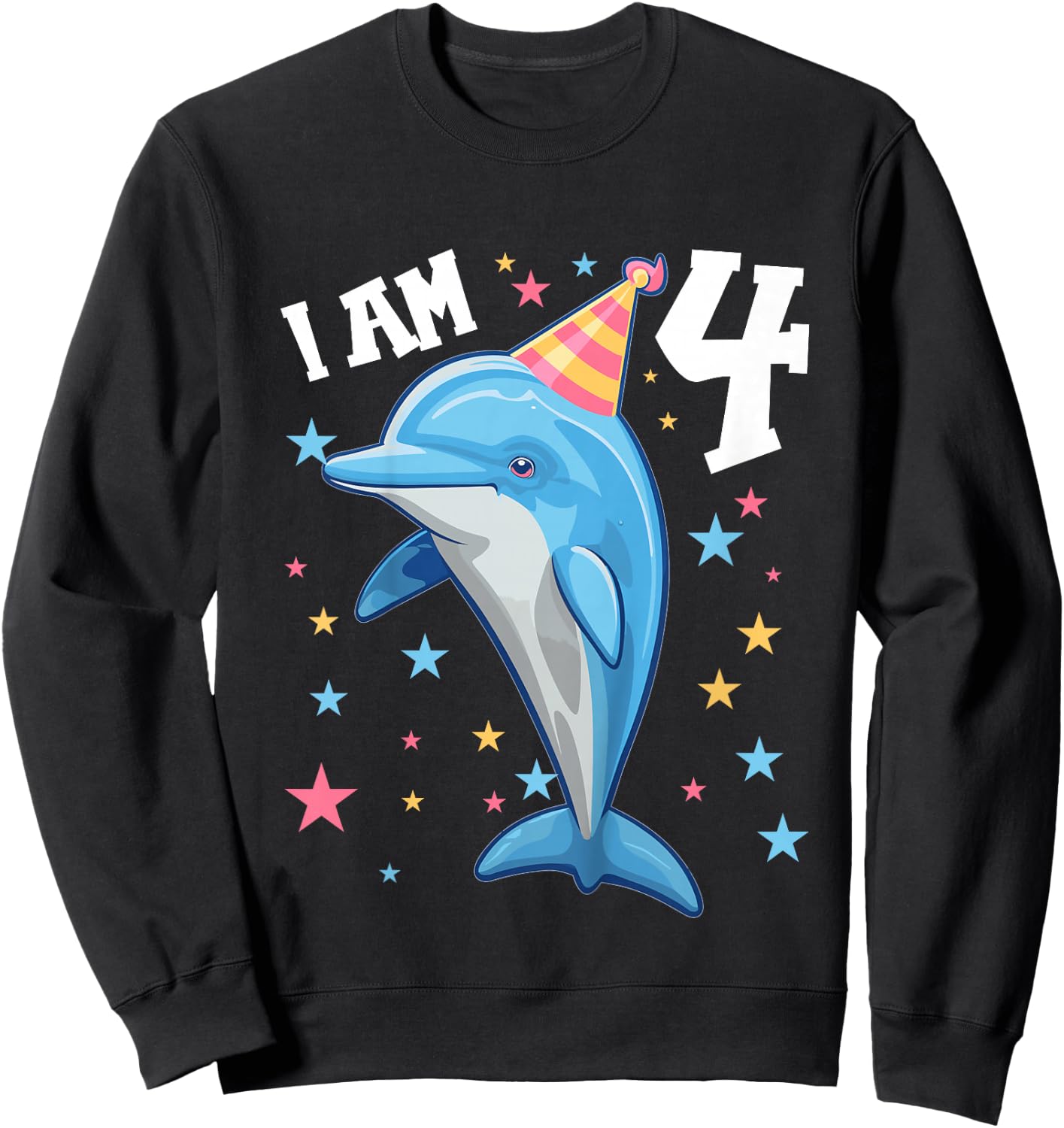 Kids 4 Years old Boy or Girl Dolphins 4th birthday Dolphin Sweatshirt - Sweatshirt | Black