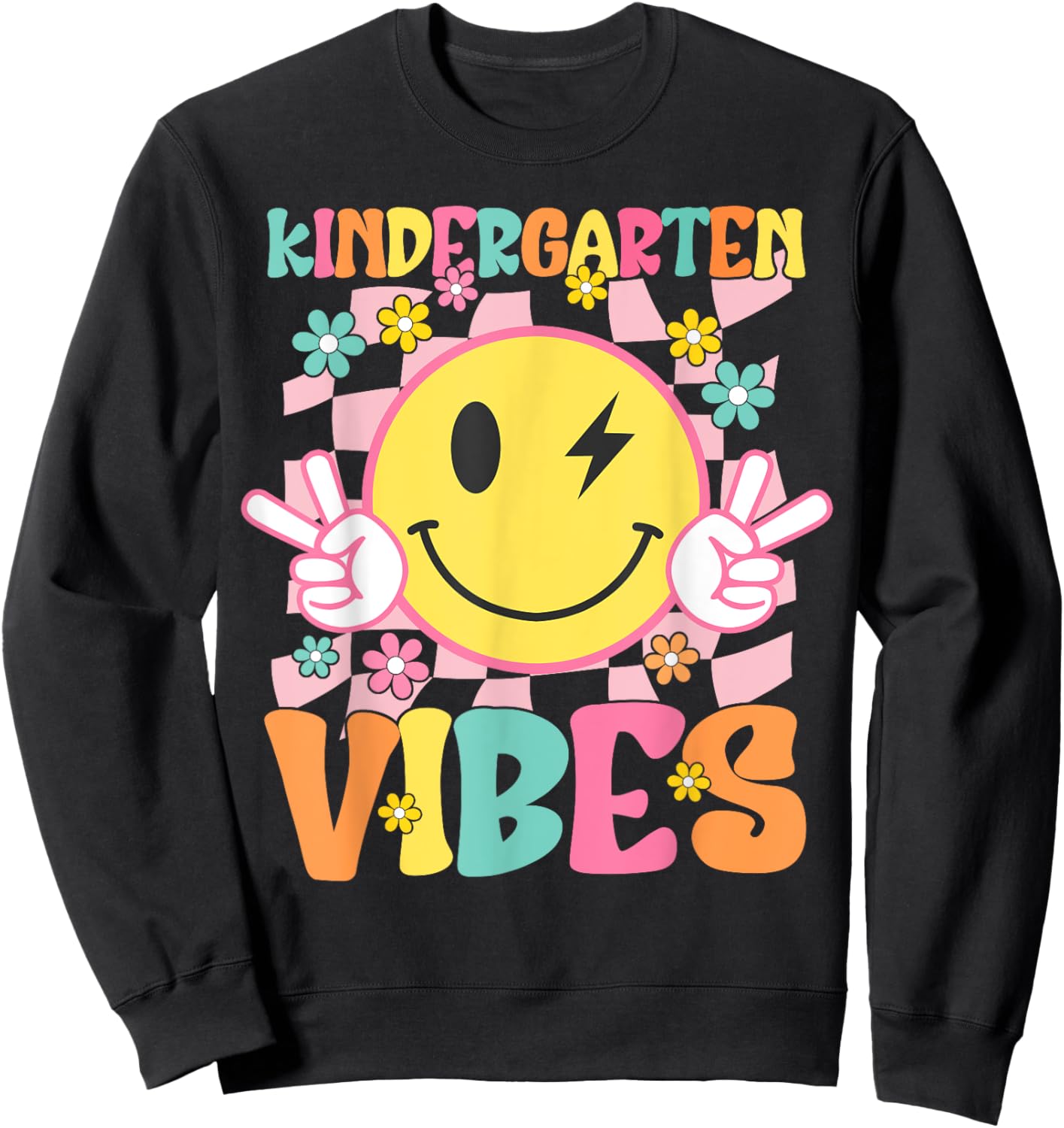 Kindergarten Vibes Smile Face Back to School Kindergarten Sweatshirt - Sweatshirt | Black
