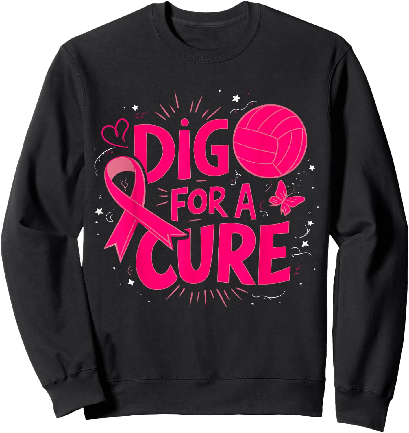 Dig For A Cure Breast Cancer Awareness Volleyball Pink Sweatshirt - Sweatshirt | Black