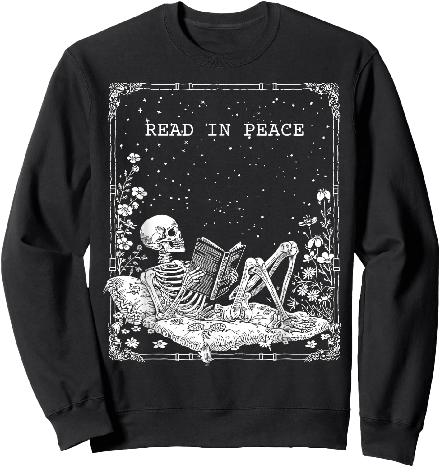 Read in Peace Skeleton Reading For Book Lover Kids Halloween Sweatshirt - Sweatshirt | Black