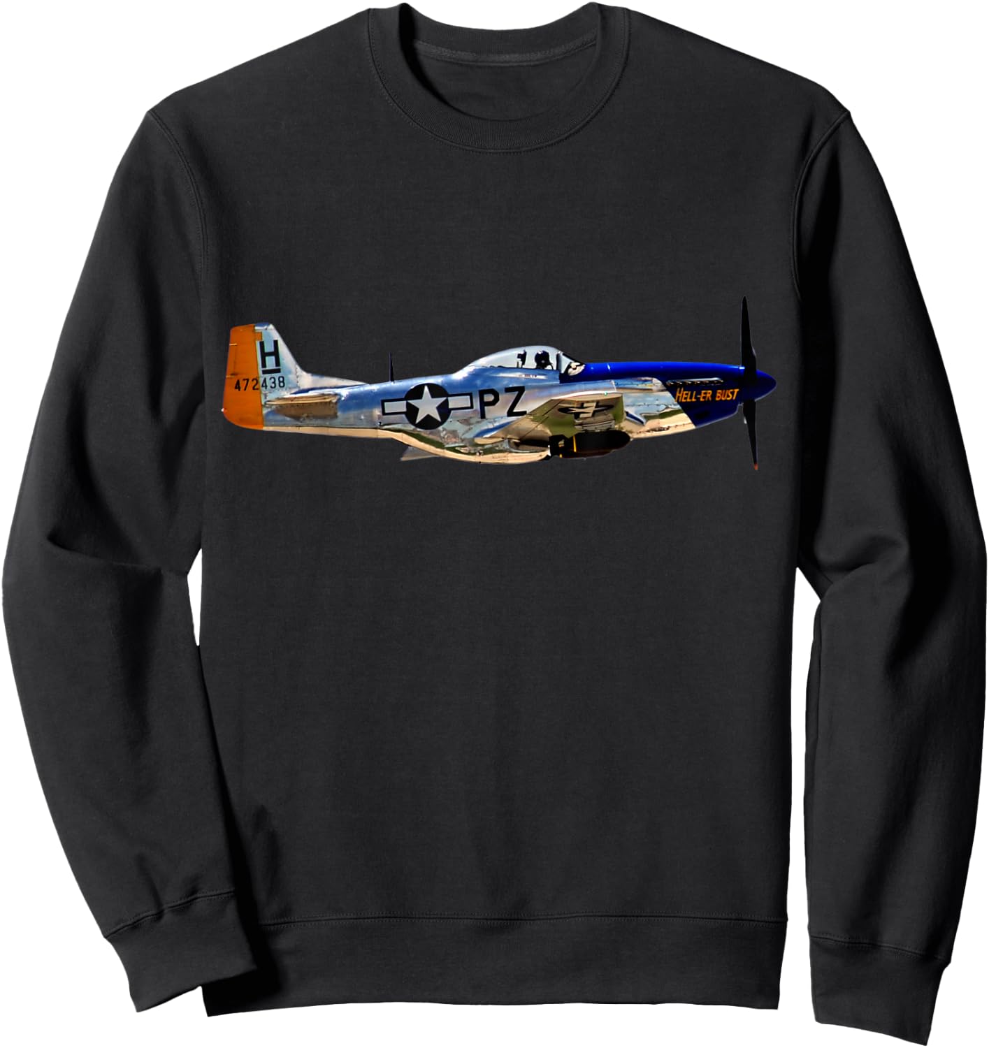 P-51 Mustang WWII Fighter Plane US Military Aviation History Sweatshirt - Sweatshirt | Black