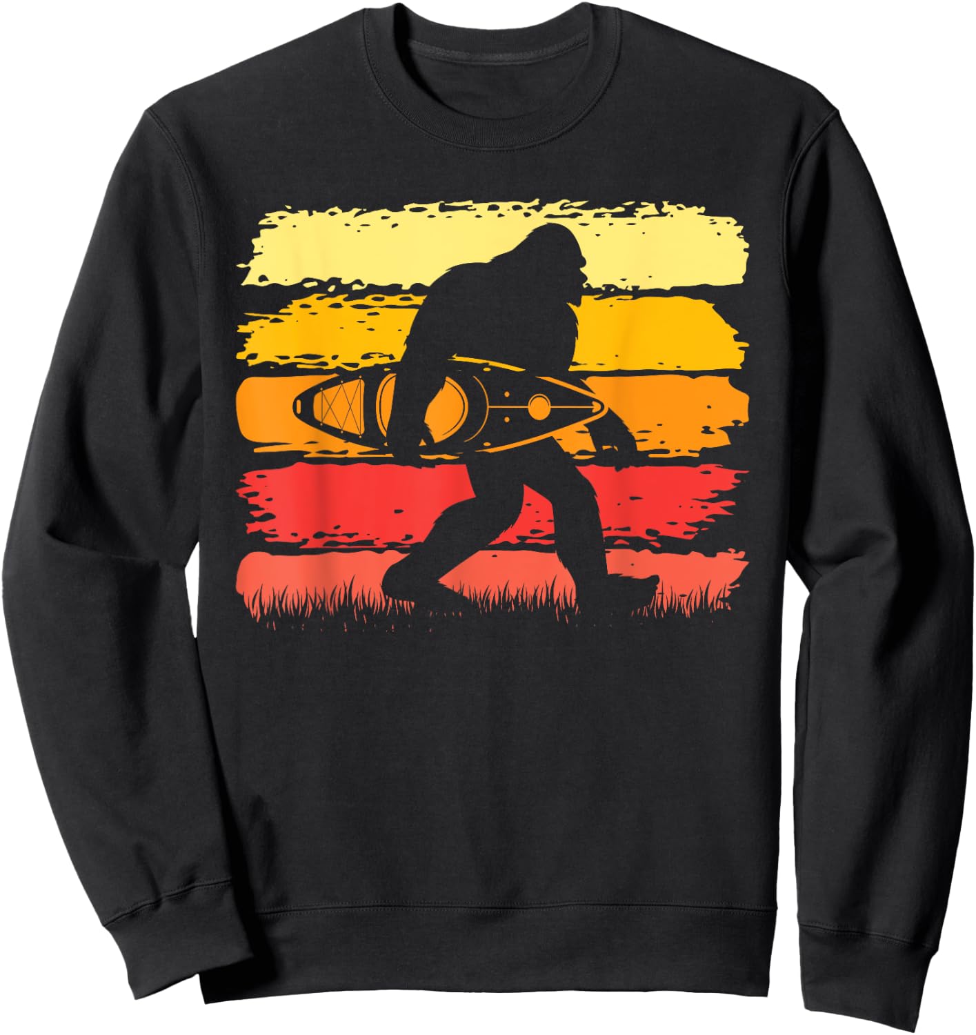Retro Bigfoot Kayak Vintage Sasquatch Kayaking Sweatshirt - Sweatshirt | Black