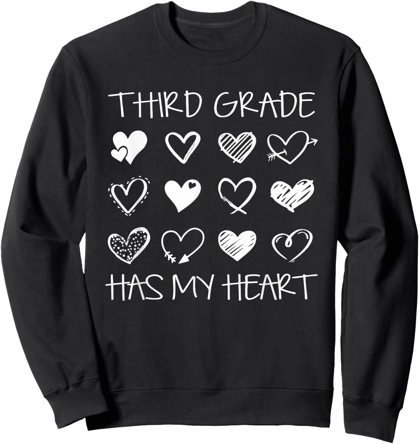 Vintage 3rd Third Grade Has My Heart Valentines Day Teacher Sweatshirt - Sweatshirt | Black