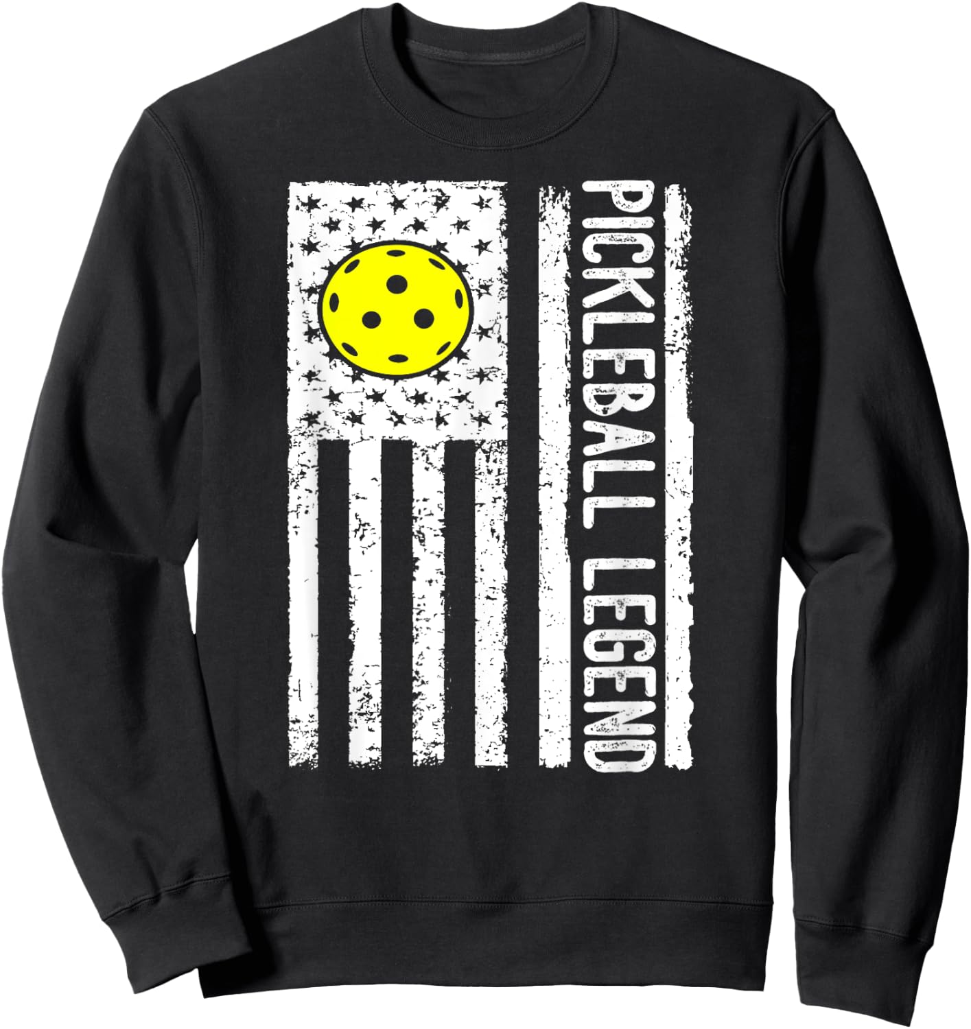 Pickleball Legend Distressed Pickleball Flag Men Women Kids Sweatshirt - Sweatshirt | Black